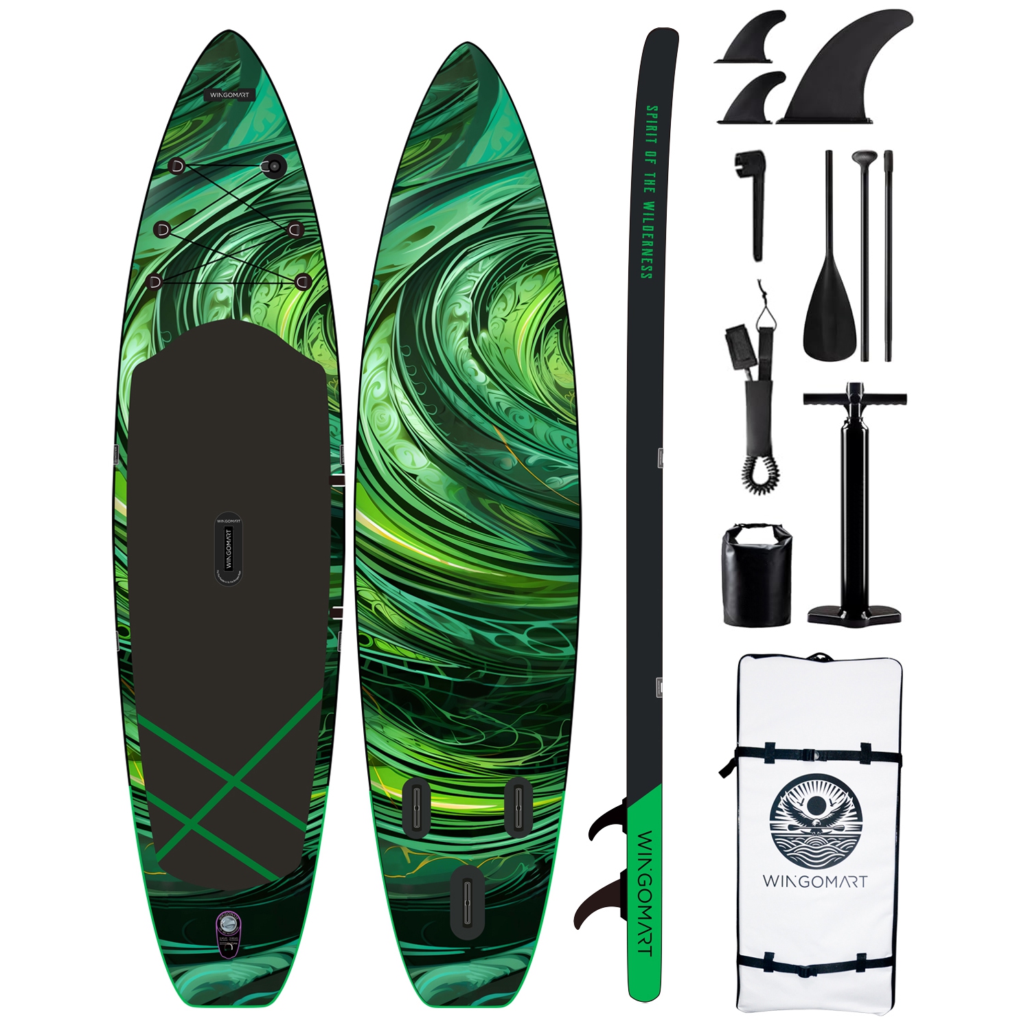 GREEN EMERALD 11FT x 33" Super Wide Inflatable Stand Up Paddle Board, Ultra Stable Wide SUP Up to 2 people/375LB Fully equipped w/ Premium SUP Accessories