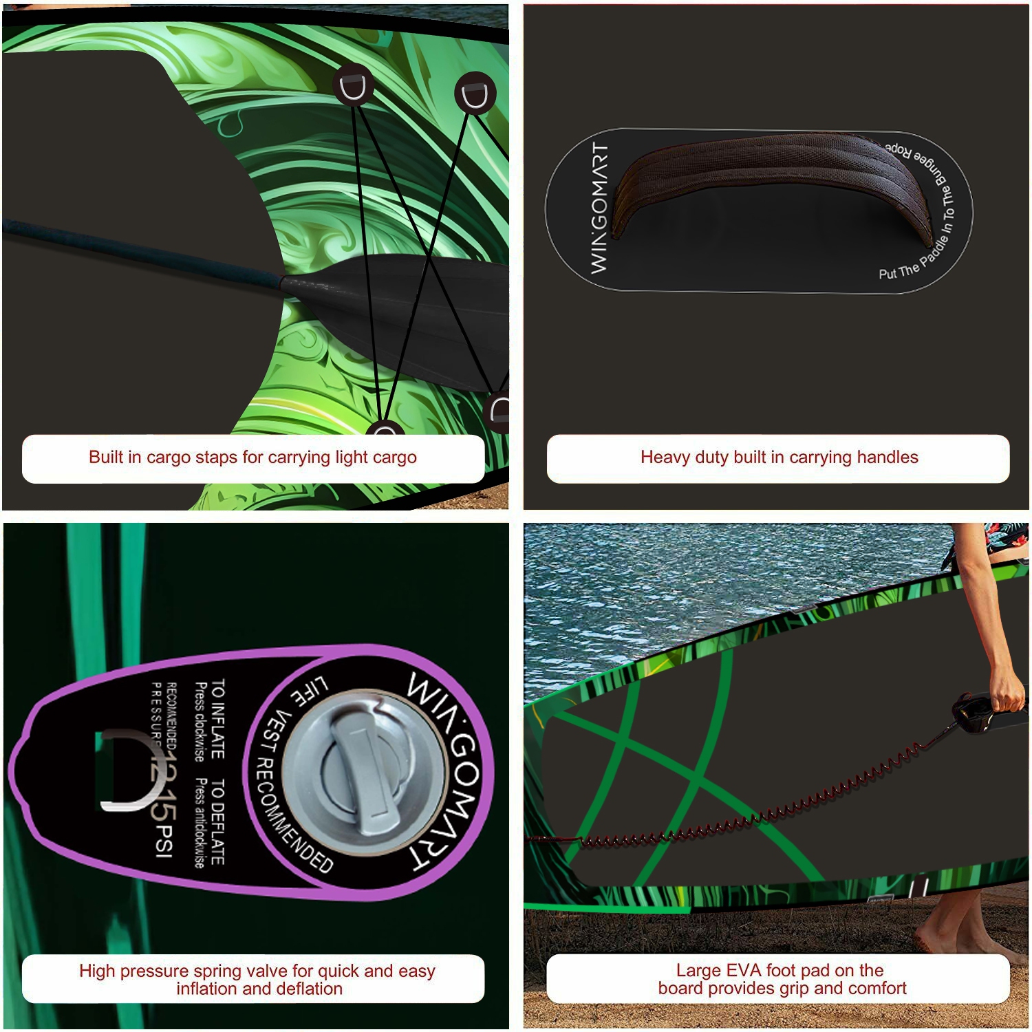 Planche à rame gonflable géante 13FT x 37 po VERT ÉMERAUDE, planche large ultra stable pour 3&nbsp;personnes/480LB personnes entièrement équipée avec