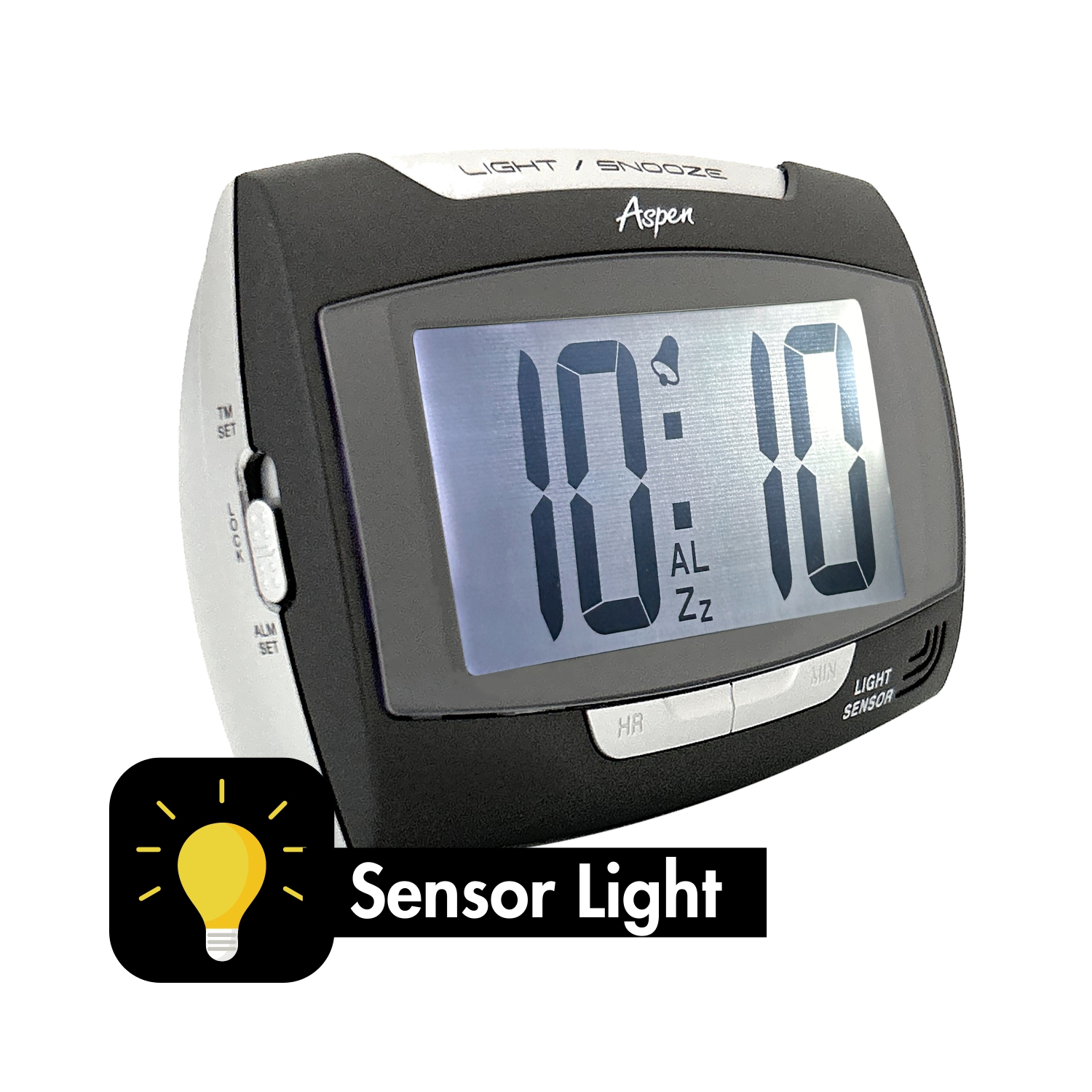 Small Digital Alarm Clock with Sensor Night Light & Snooze - Loud Ascending Alarm - 12/24H, Big Numbers - Battery Operated - Grey