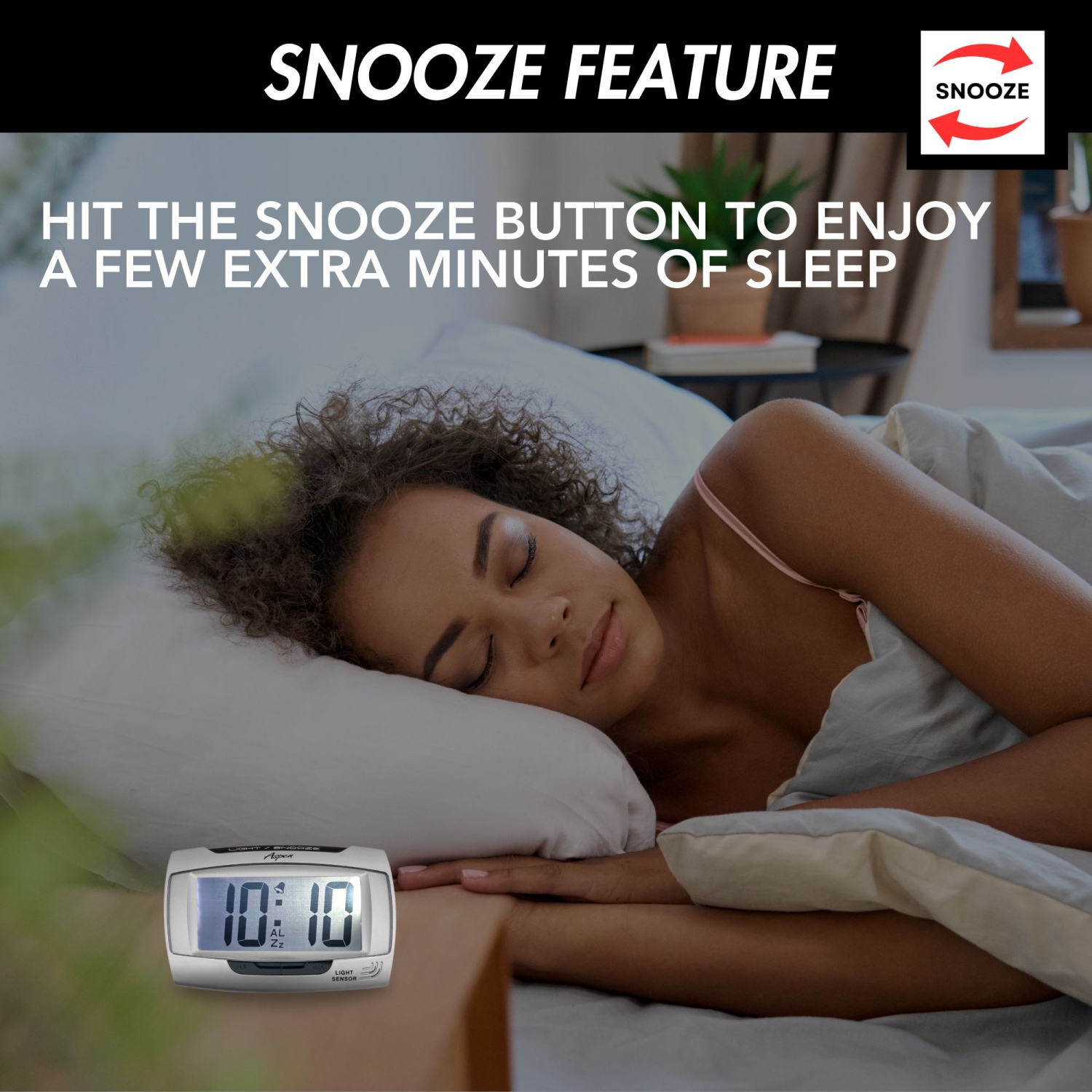 Small Digital Alarm Clock with Sensor Night Light & Snooze - Loud Ascending Alarm - 12/24H, Big Numbers - Battery Operated - Grey