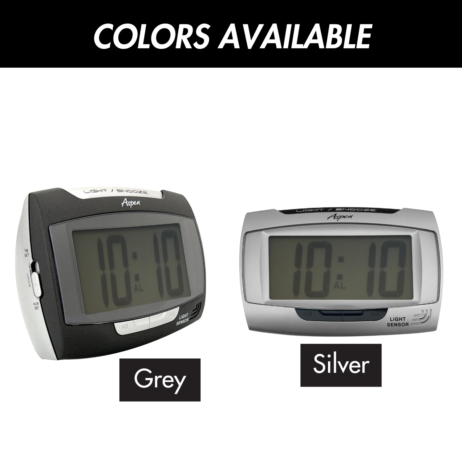 Small Digital Alarm Clock with Sensor Night Light & Snooze - Loud Ascending Alarm - 12/24H, Big Numbers - Battery Operated - Grey