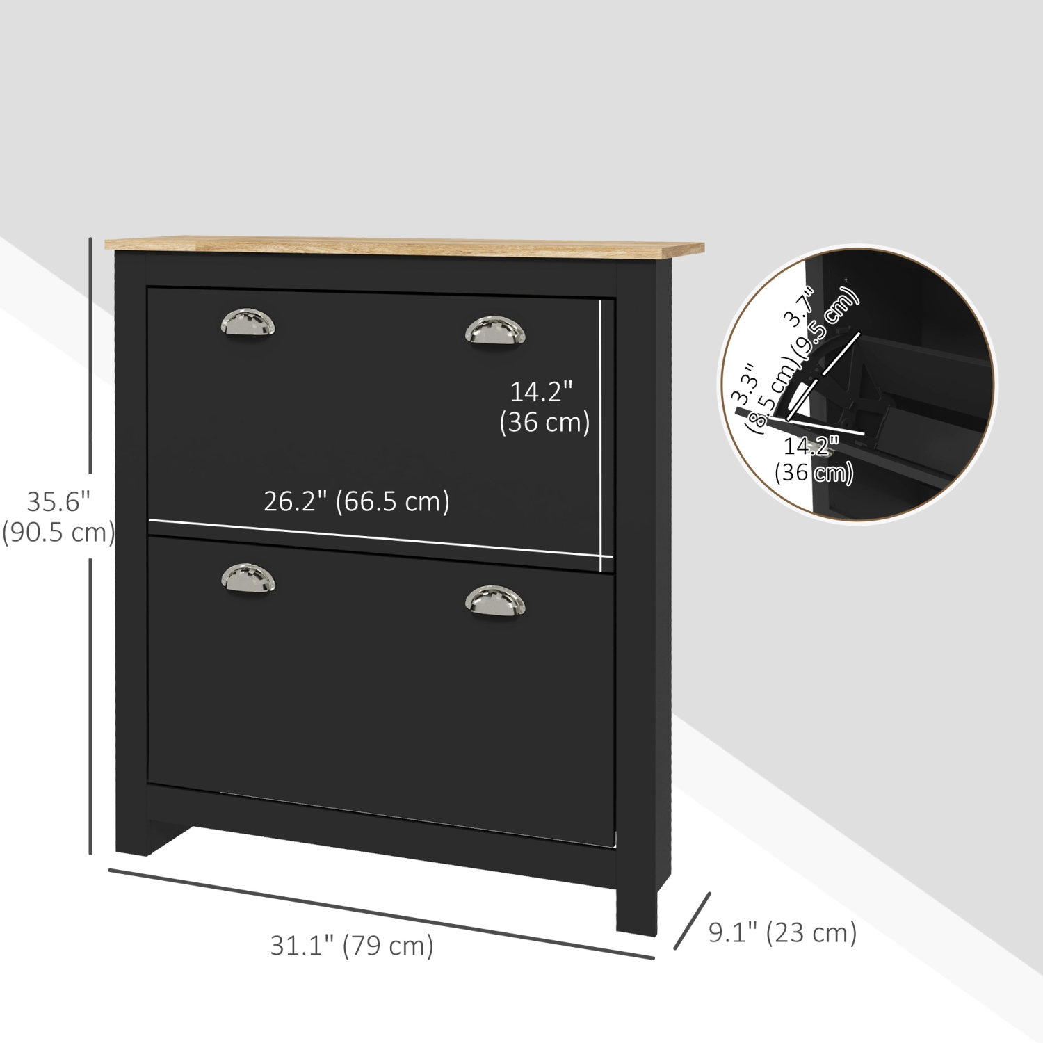 HOMCOM Narrow Shoe Cabinet with 2 Flip Drawers, Slim Shoe Storage Cabinet with Adjustable Shelves for 12 Pairs of Shoes for Entryway, Hallway, Black