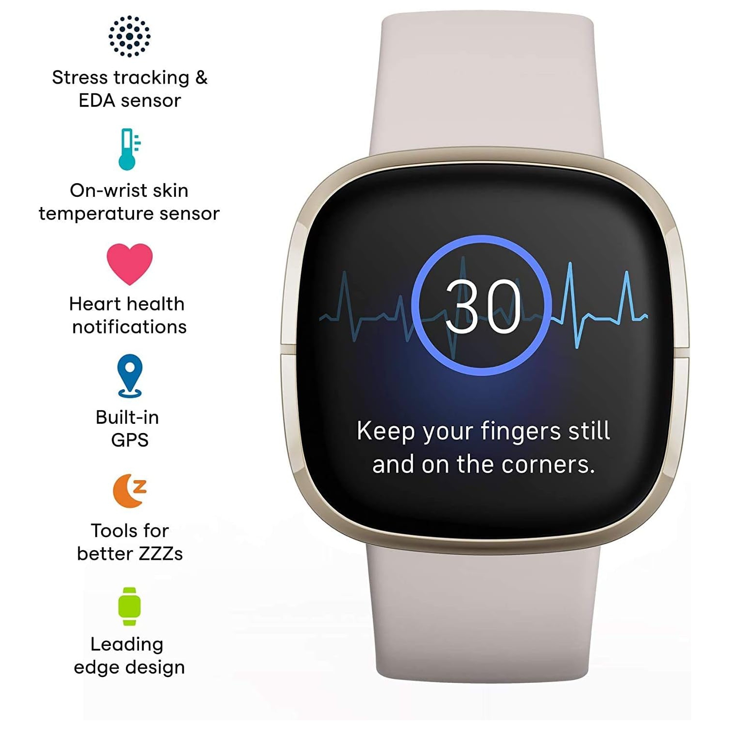 Fitbit Sense Advanced Smartwatch for Heart Health, Stress Management, & Skin Temperature, White/Gold