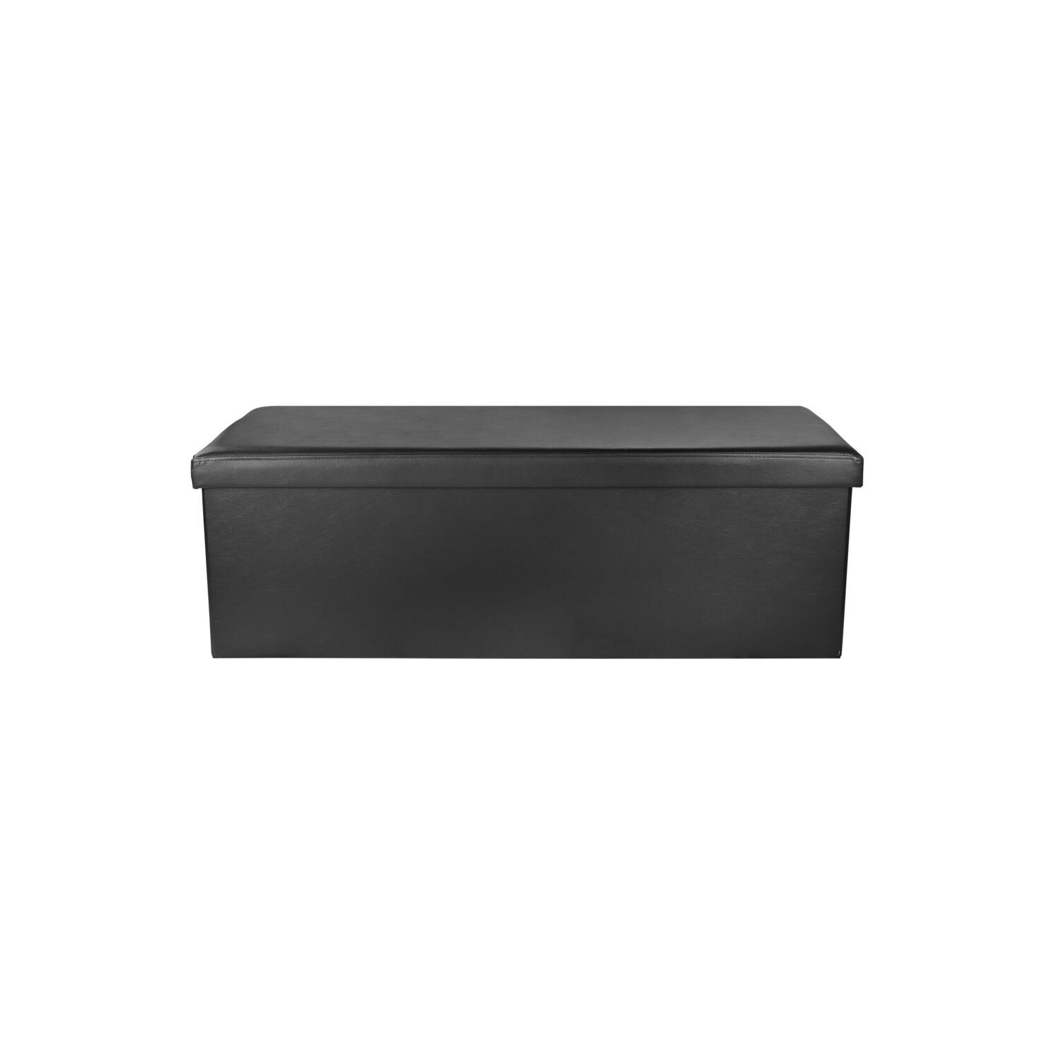 45 Inches Foldable Storage Ottoman Bench, Faux Leather Storage Bench, Storage Chest Padded Seat Footrest Stool, Black