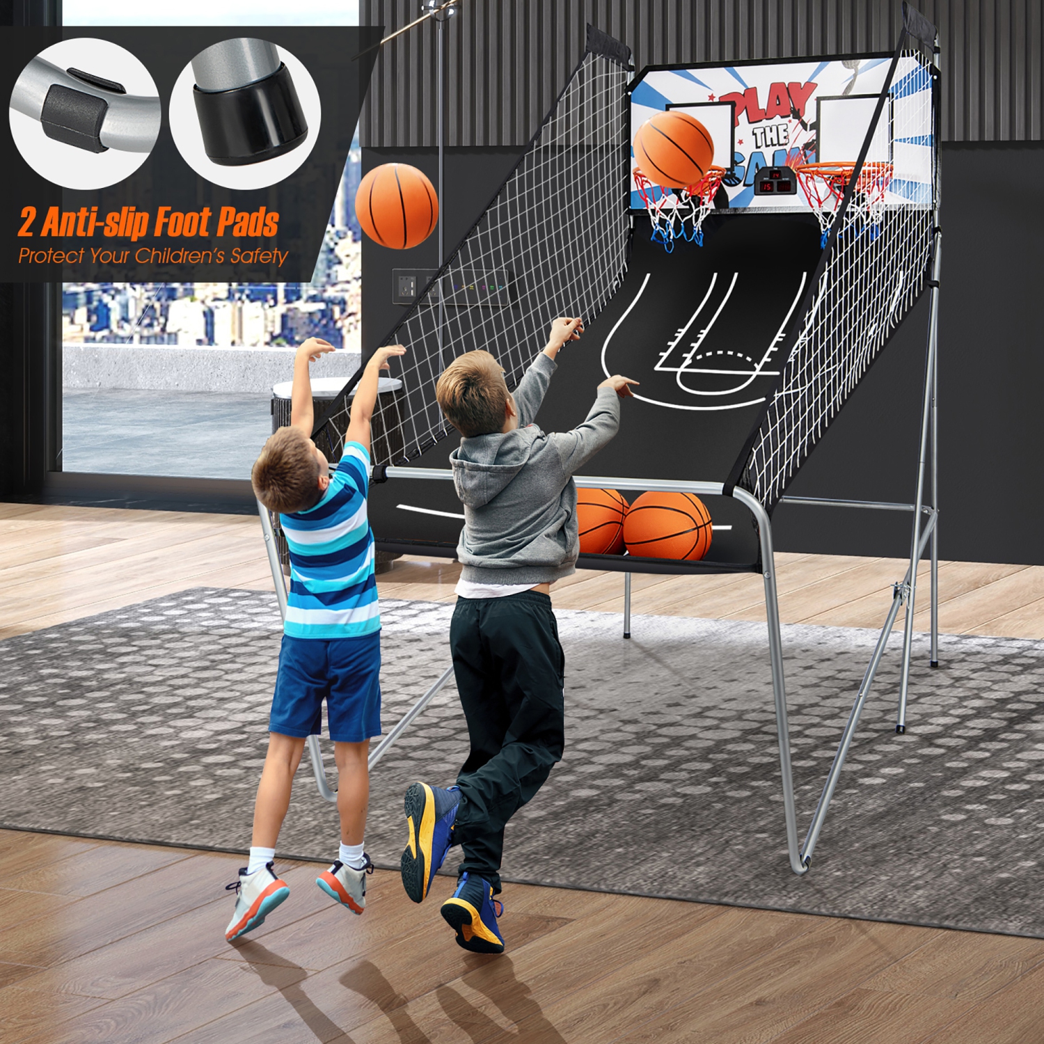 Jeu d'arcade de basketball à deux DEL Electronic Shot de Costway avec 8 modes de jeu; 4 balles pliables