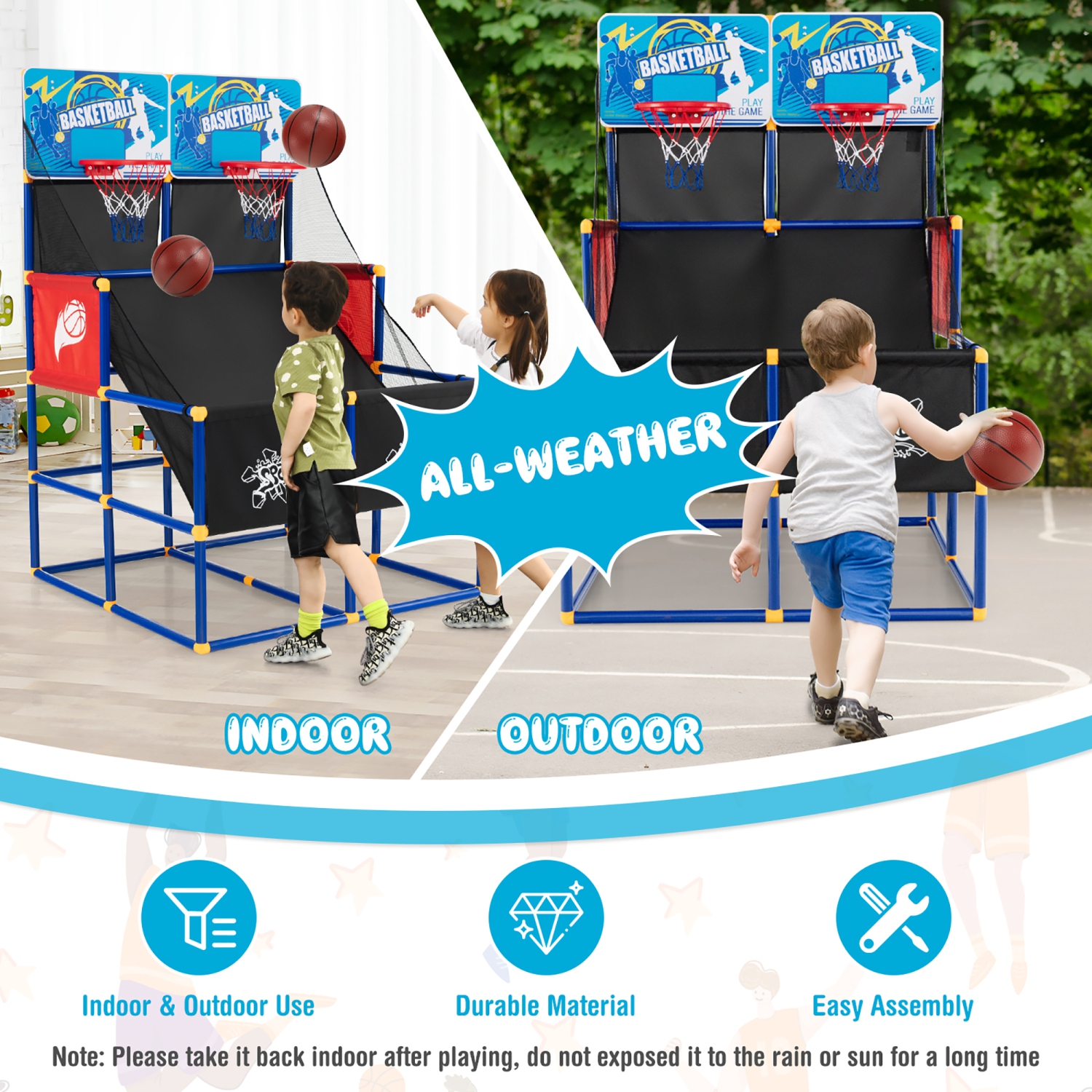 Jeu d'arcade de basketball Dual Shot de Costway pour enfants avec 4 balles pompe assemblage rapide facile cadeau