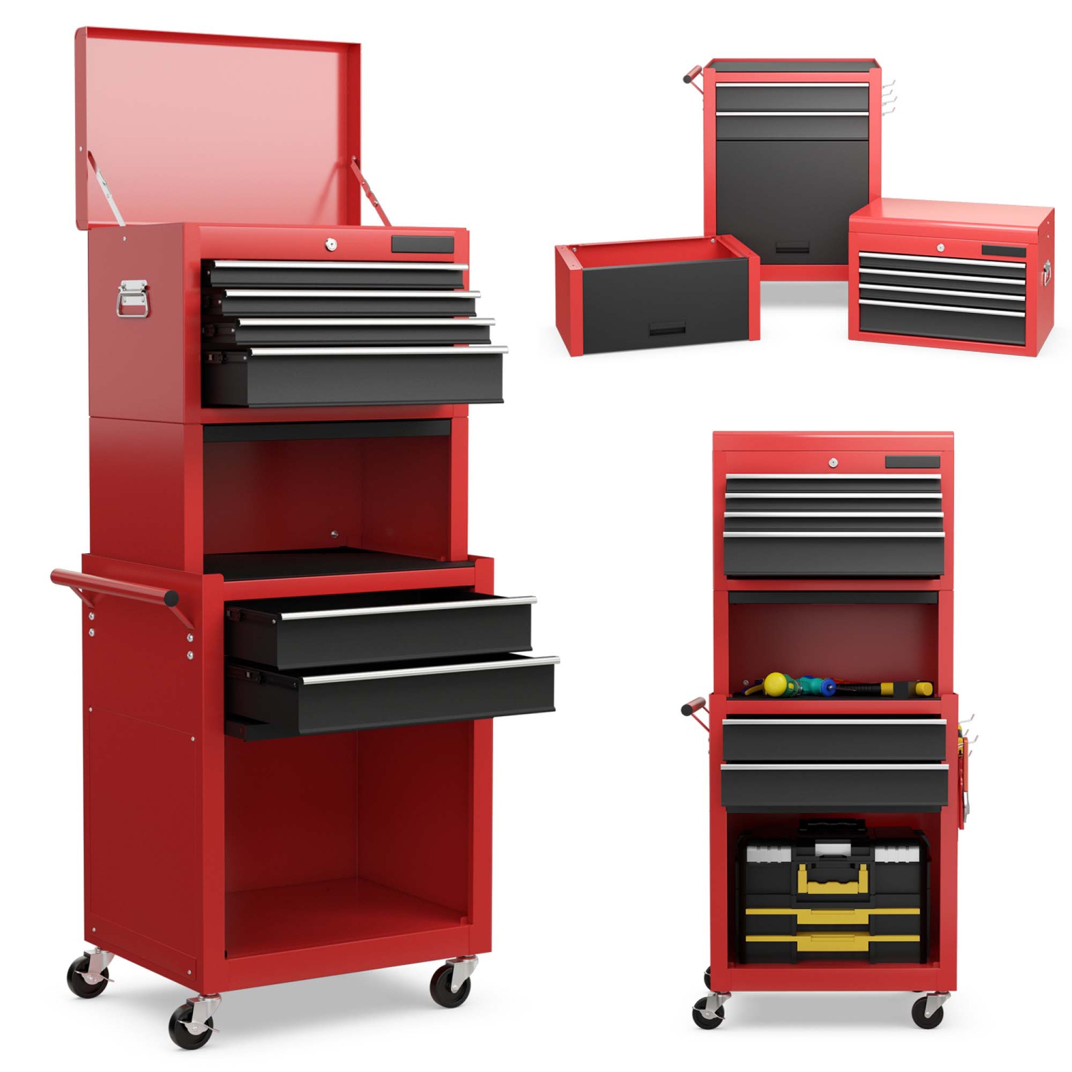 Costway 6-Drawer Rolling Tool Chest Storage Cabinet w/Riser Red\Black