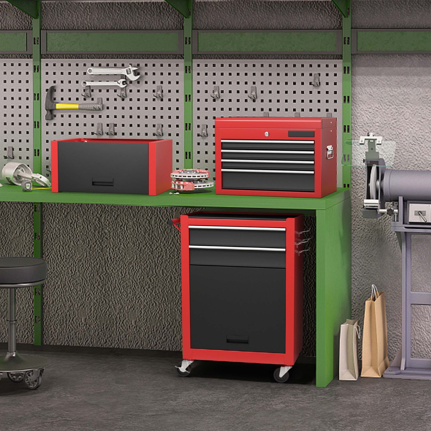 Costway 6-Drawer Rolling Tool Chest Storage Cabinet w/Riser Red\Black