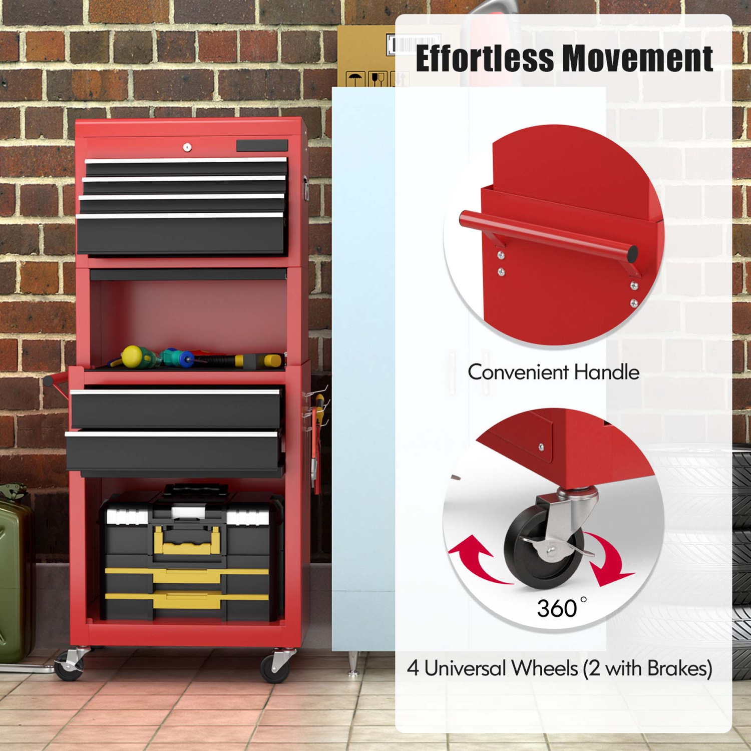 Costway 6-Drawer Rolling Tool Chest Storage Cabinet w/Riser Red\Black