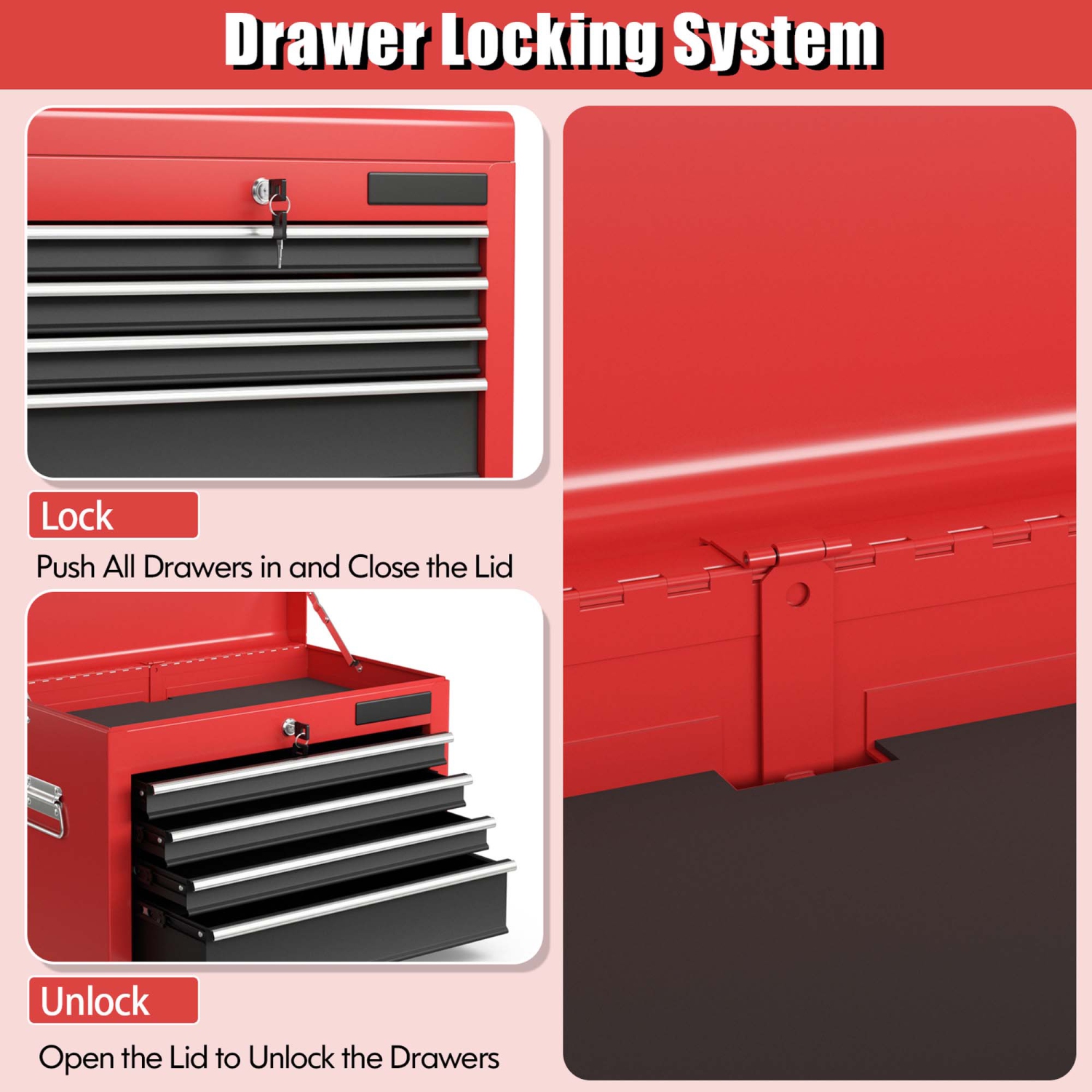 Costway 6-Drawer Rolling Tool Chest Storage Cabinet w/Riser Red\Black