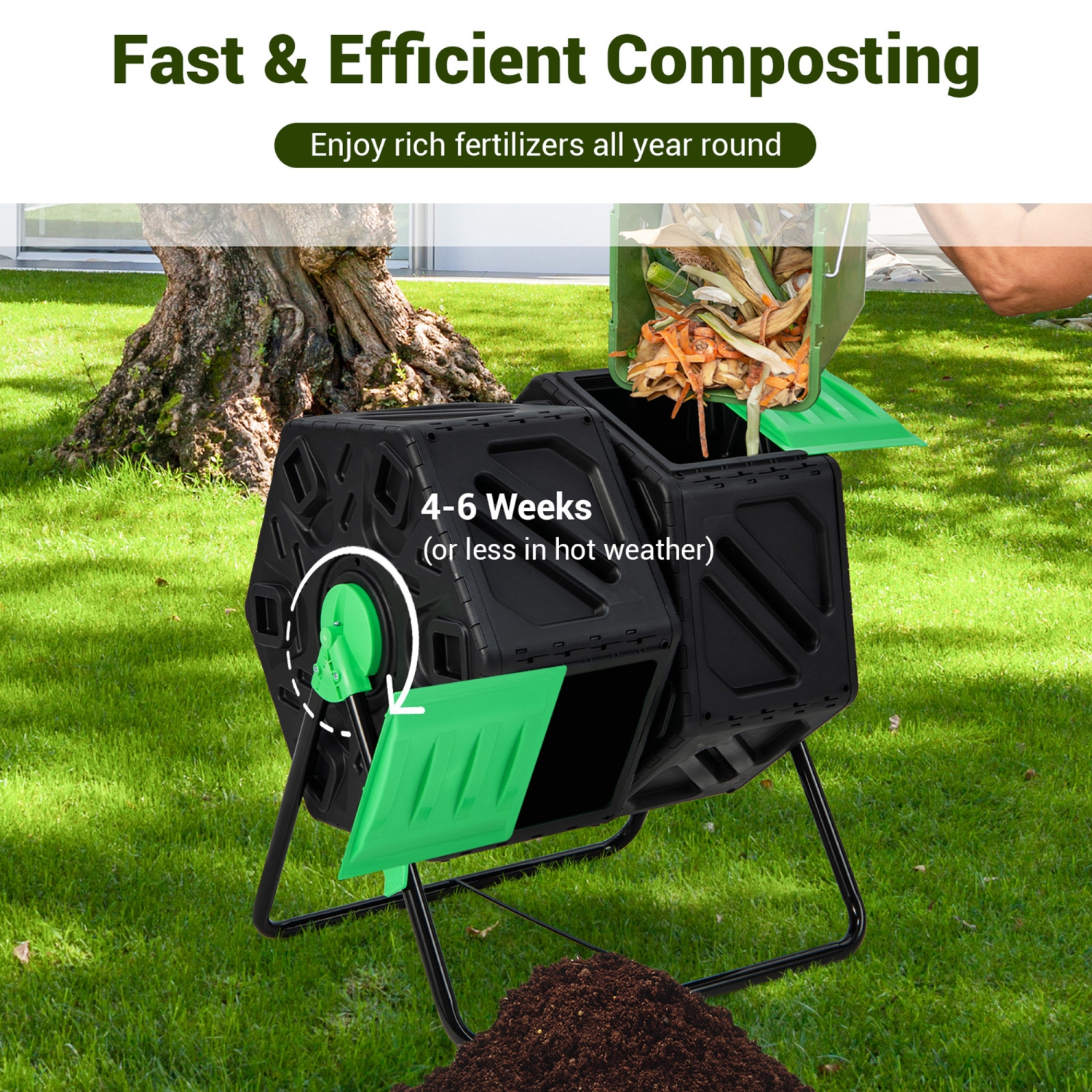 CoCostway – gobelet double chambre Compost extérieur rotatif bac à compost, 34,5 gallons