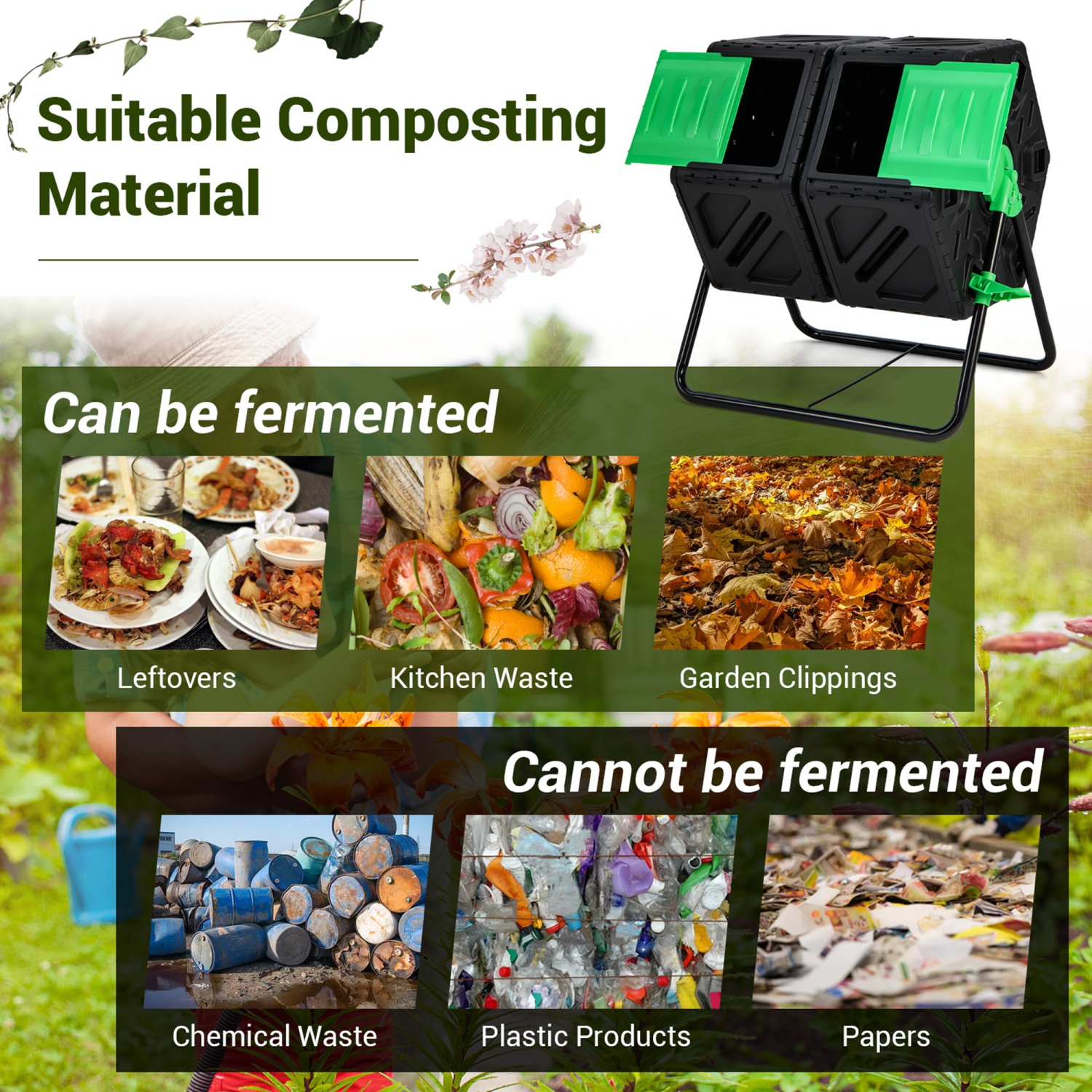 CoCostway – gobelet double chambre Compost extérieur rotatif bac à compost, 34,5 gallons