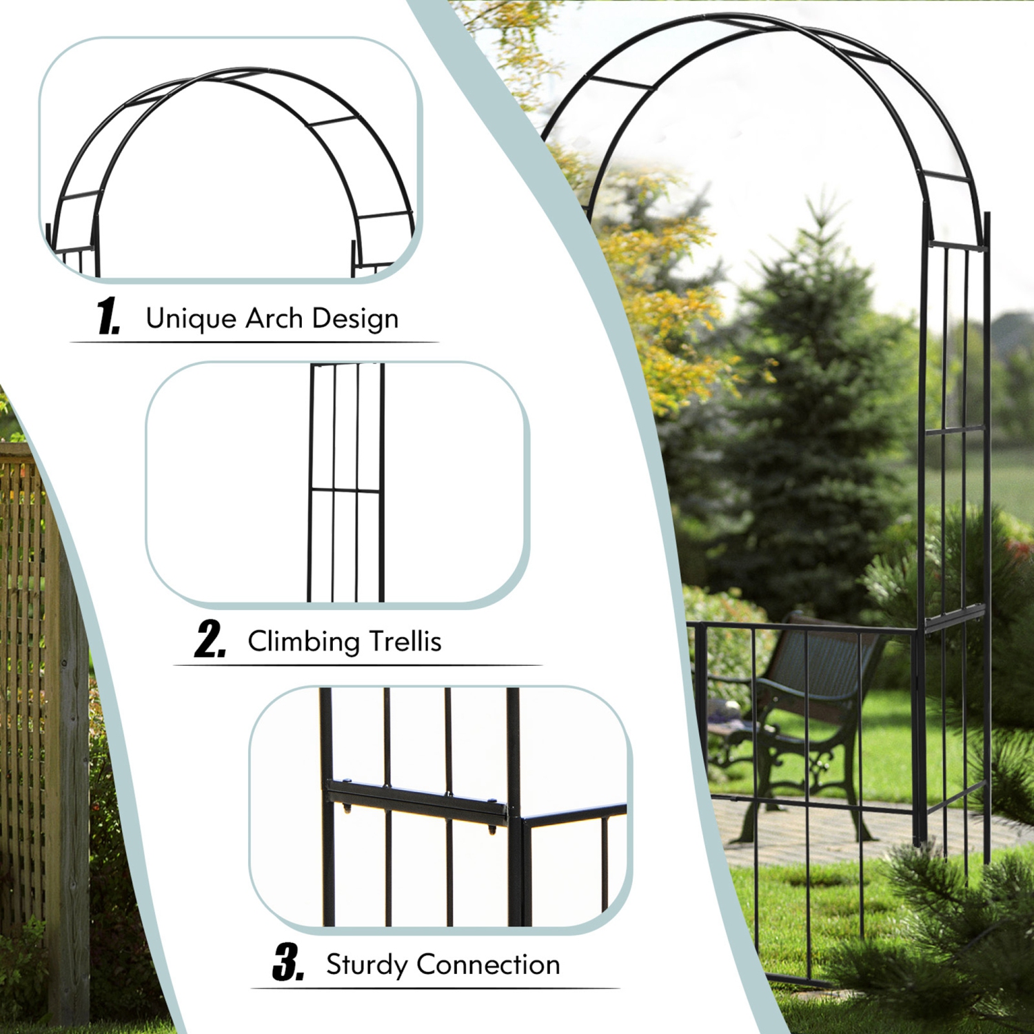 Costway Garden Arch Arbor Trellis with Gate 7.5 ft Patio Archway Pergola for Wedding