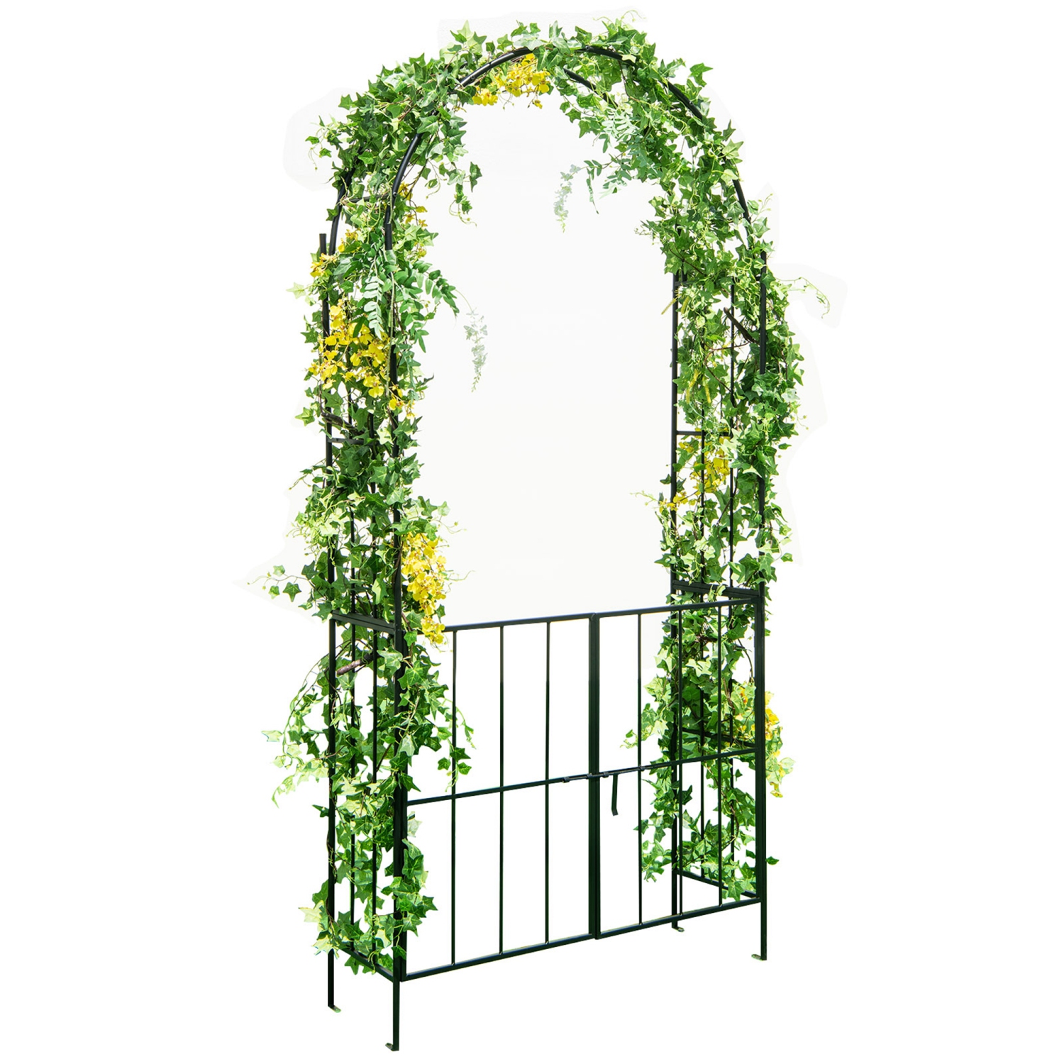 Costway Garden Arch Arbor Trellis with Gate 7.5 ft Patio Archway Pergola for Wedding
