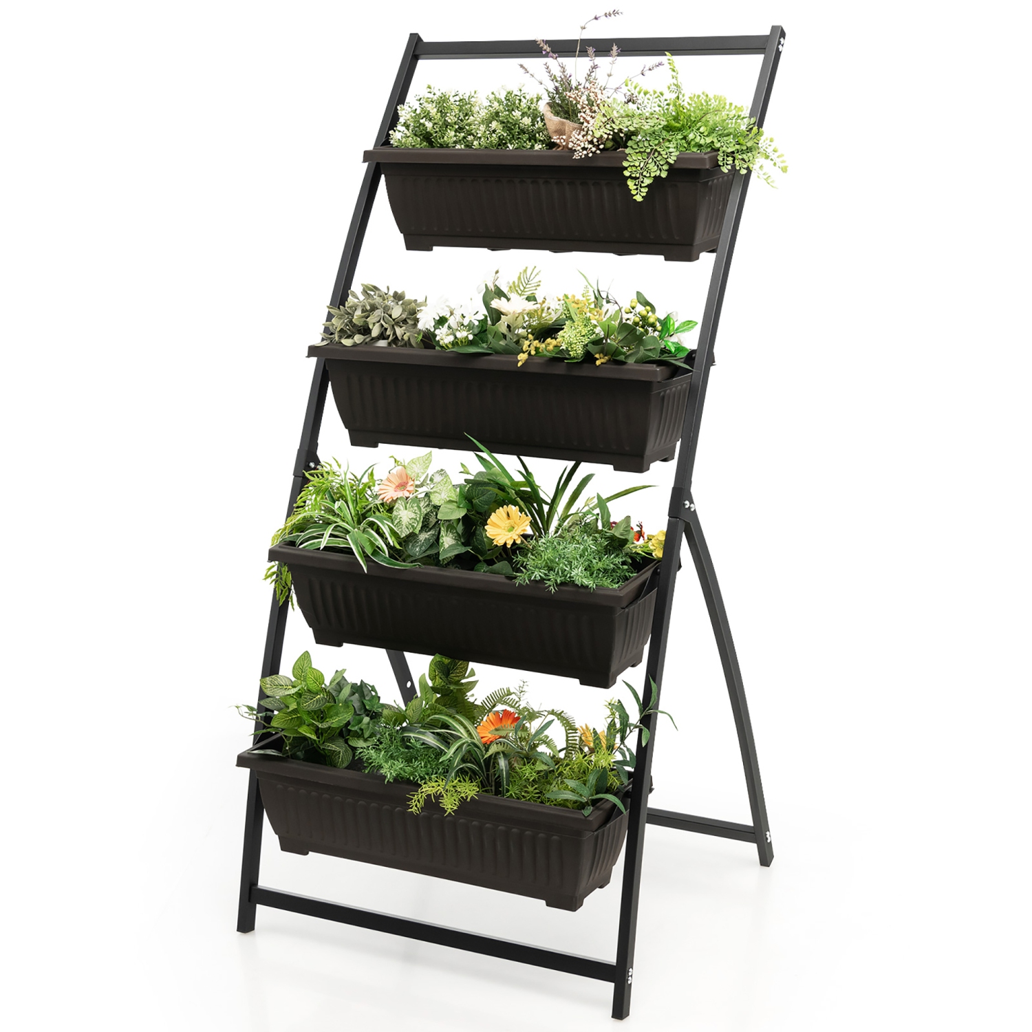 Costway 5 FT 4-Tier Vertical Raised Garden Bed Elevated Planter Box w/4 Container Boxes