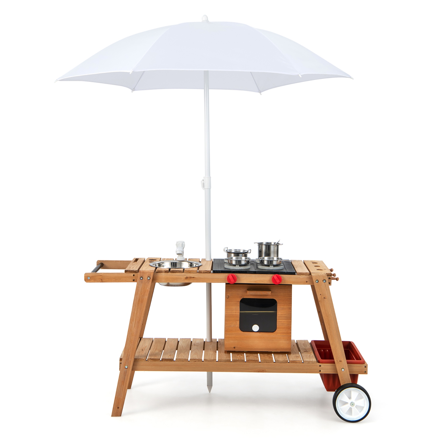 Chariot d'extérieur en bois pour enfants avec parasol de Costway pour enfants de 3 ans et plus