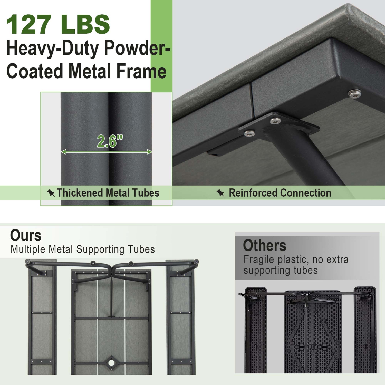 Costway 6FT Picnic Table Bench Set Outdoor HDPE Heavy-Duty Table for 6-8 Person Brown/Grey