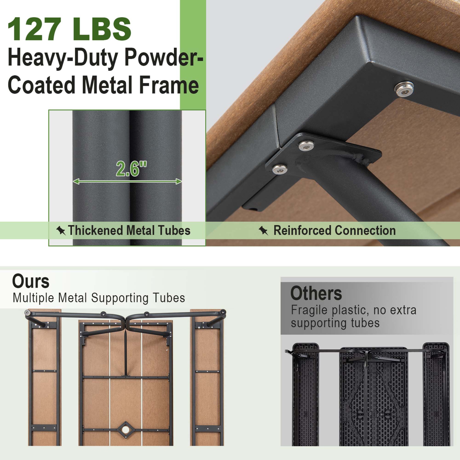 Costway 6FT Picnic Table Bench Set Outdoor HDPE Heavy-Duty Table for 6-8 Person Brown/Grey