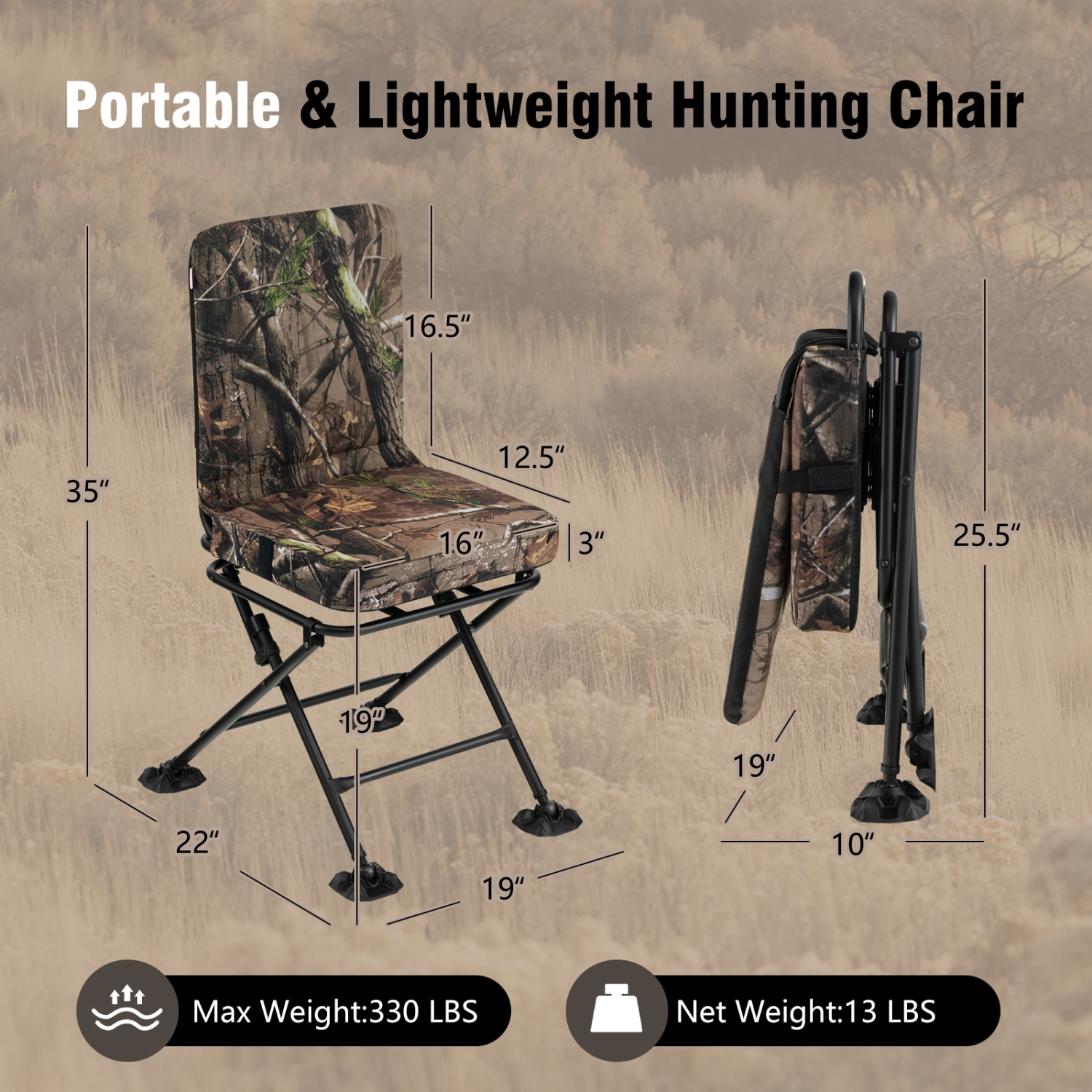 Costway Folding Silent Swivel Blind 360°Swivel Hunting Chair w/All-terrain Foot Pads