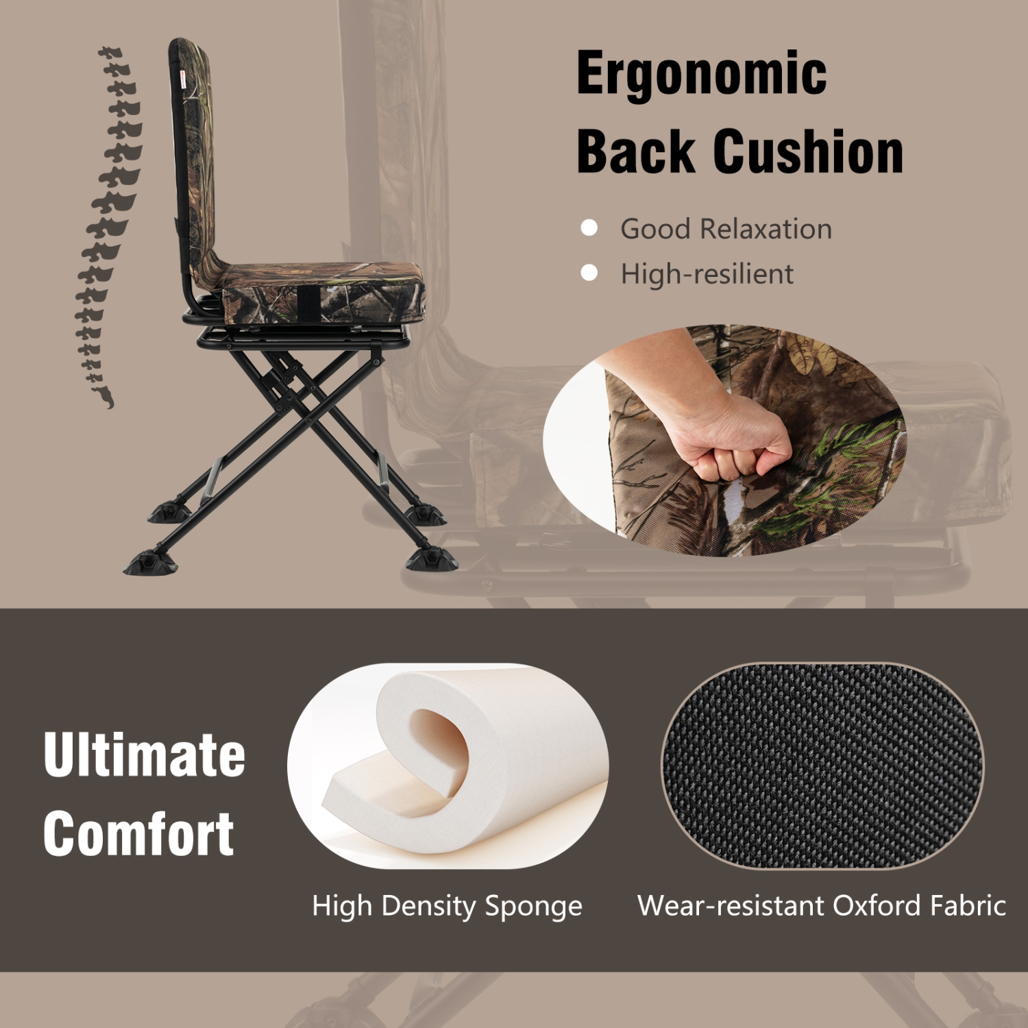 Costway Folding Silent Swivel Blind 360°Swivel Hunting Chair w/All-terrain Foot Pads