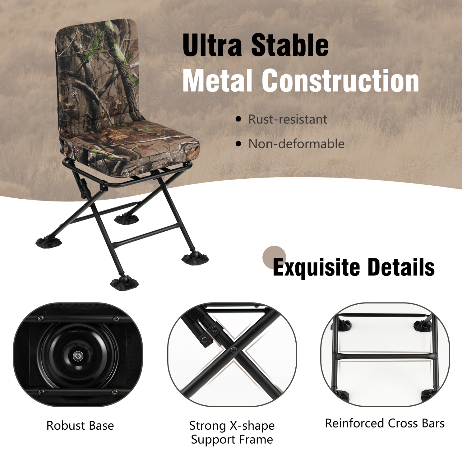 Costway Folding Silent Swivel Blind 360°Swivel Hunting Chair w/All-terrain Foot Pads