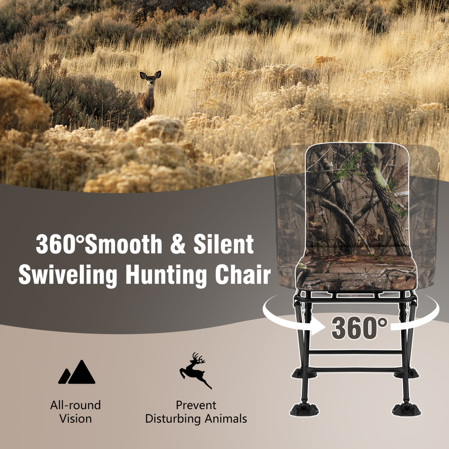 Costway Folding Silent Swivel Blind 360°Swivel Hunting Chair w/All-terrain Foot Pads