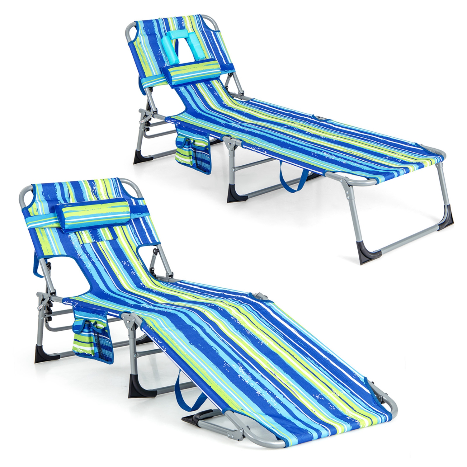 Chaise longue pliante de plage extérieure Goplus 2 PCS avec coussin