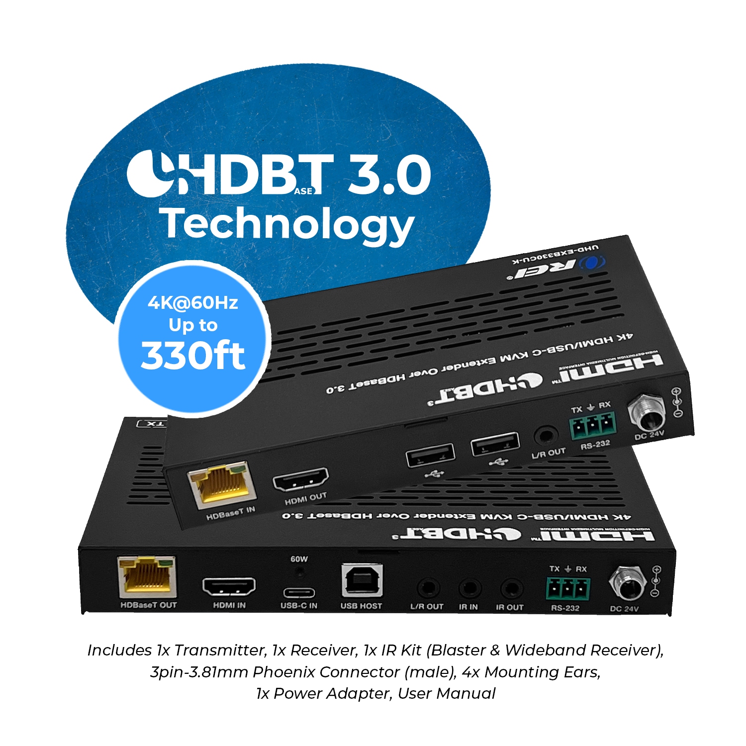 Prolongateur HDMI/USB-C HDBaseT 3,0 4K d'OREI sur CAT6/7 avec KVM