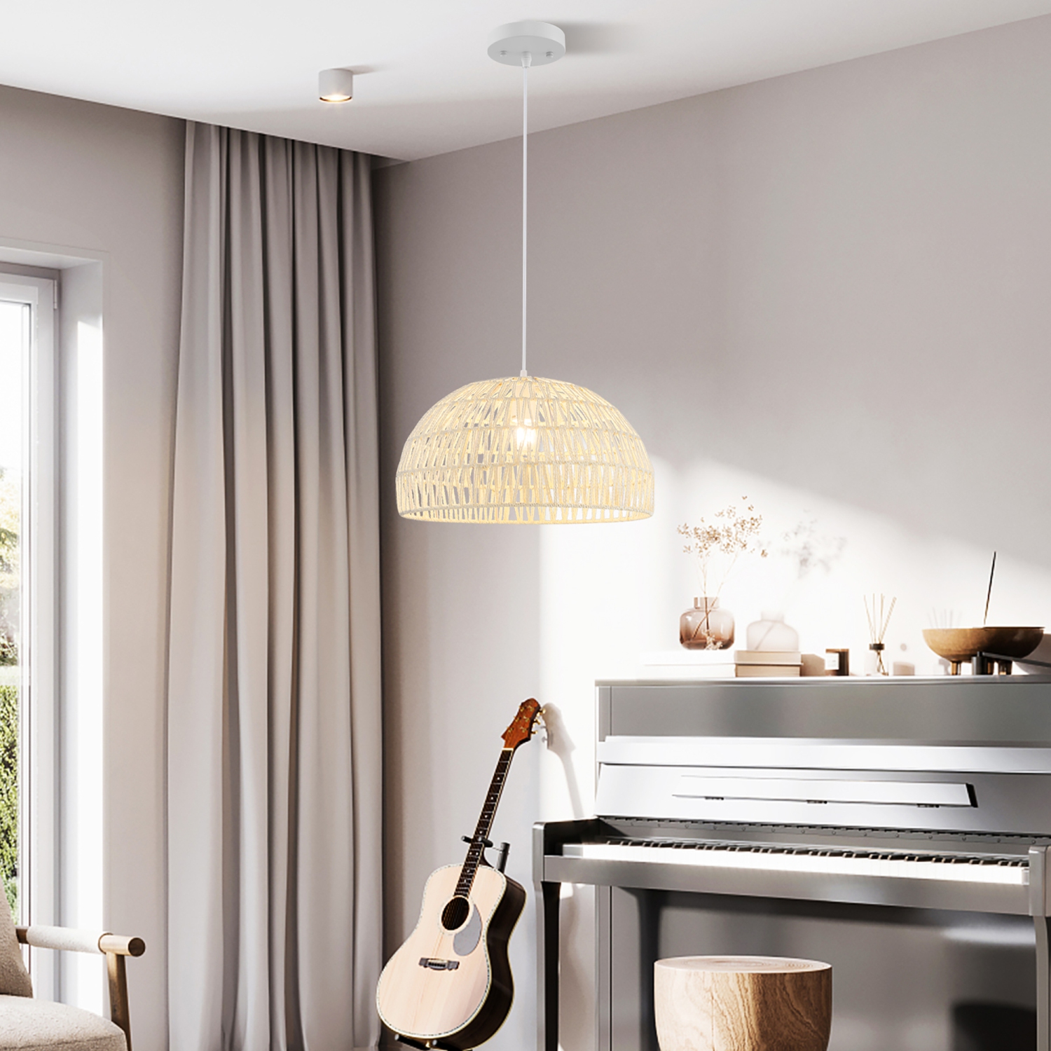 Lampe suspendue en papier de Costway avec corde de suspension réglable offerte pour les ampoules E26