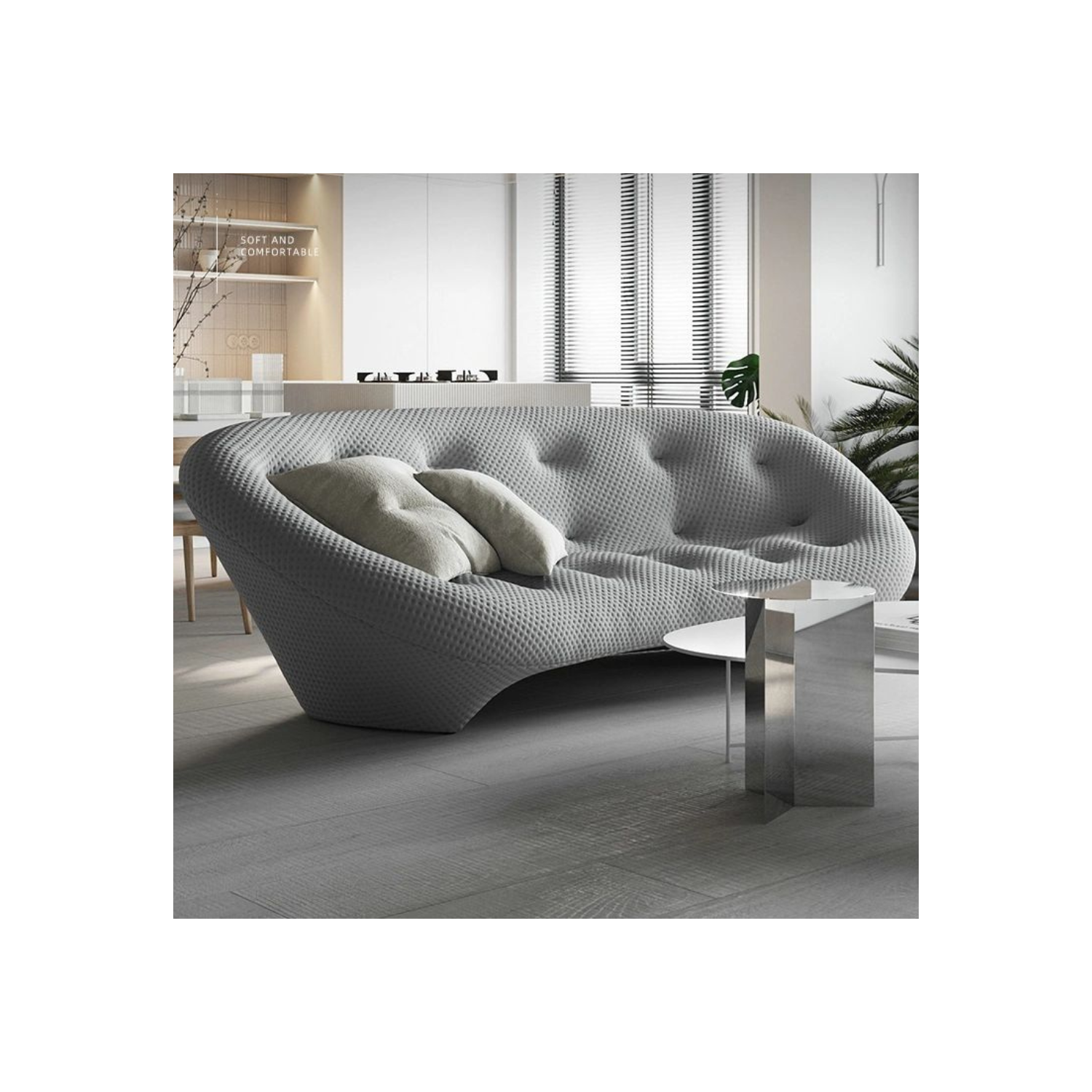 LivinVeluris Modern Shell Sofa - Moon Gray