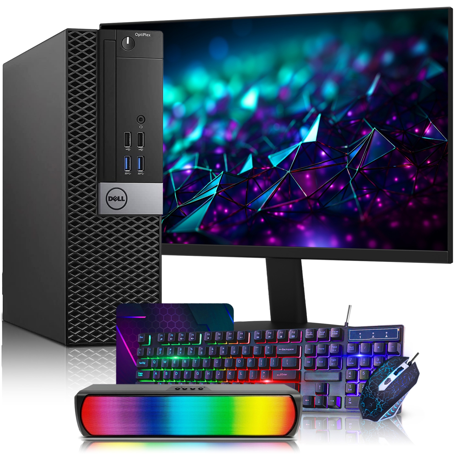 Refurbished (Good) - Dell OptiPlex 5040 SFF Desktop Computer PC | New 24-inch FHD Monitor | Intel i5 Quad-Core CPU | 32GB DDR4 RAM | 2TB SSD | Windows 10 Pro | RGB Sound Bar