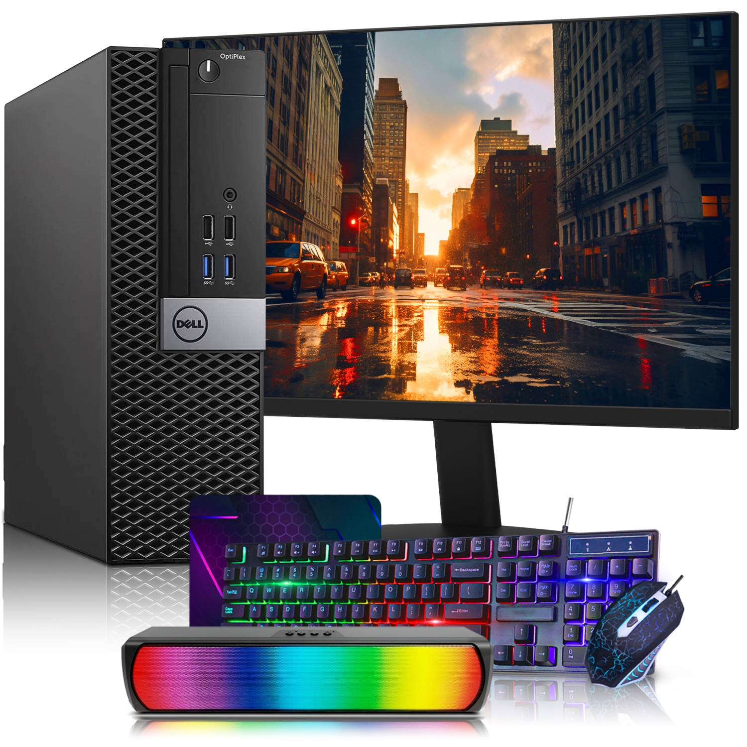 Refurbished (Good) - Dell OptiPlex 5040 SFF Business Desktop PC - New 24-inch Monitor (Intel Core i5 Processor/ 16GB RAM/ 1TB SSD/ Windows 10 Pro/ RGB Sound Bar/ WIFI/ HDMI)