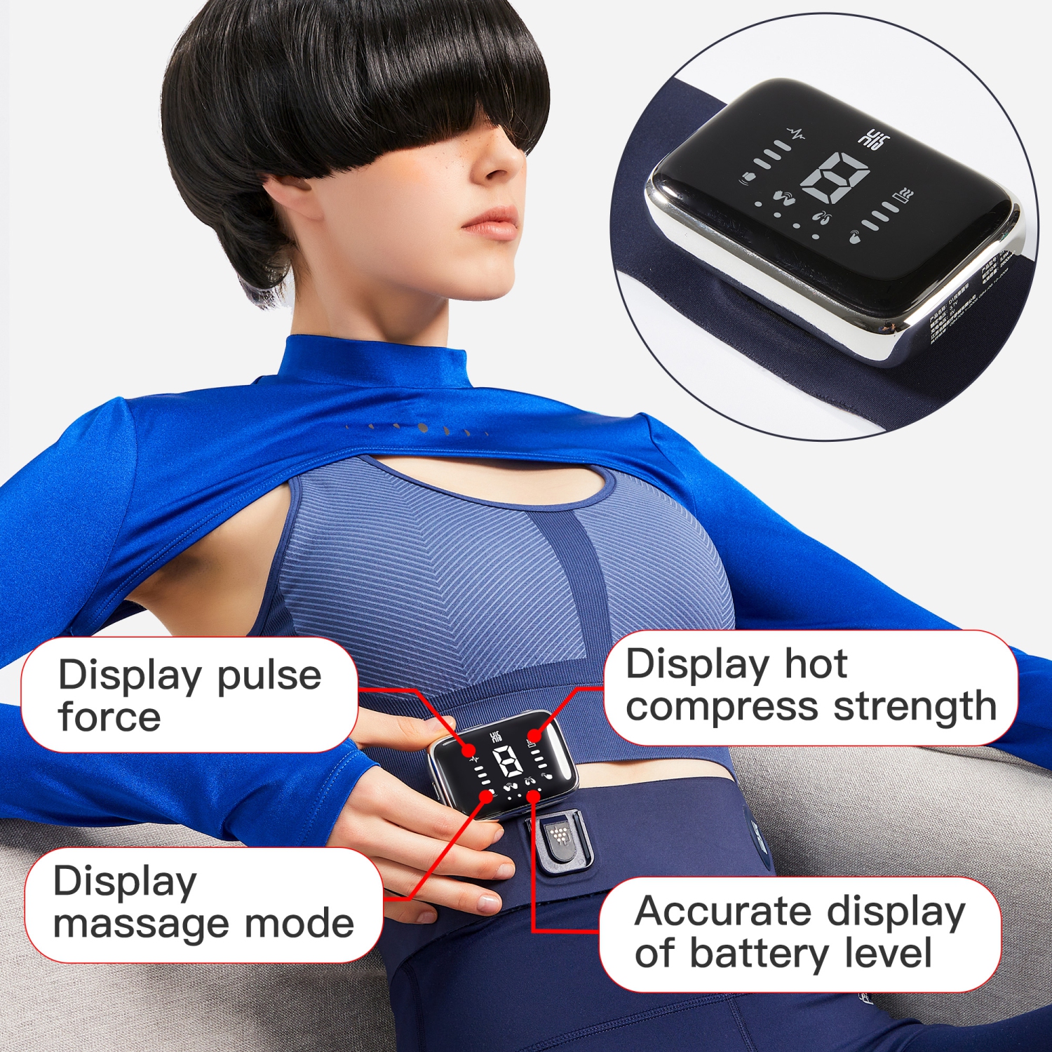 Master Massage Portable Heating Pad Heated Belt for Lower Back Pain Relief - Menstrual Pain Belt with Heat –Tens Pulse-Vibration Massage, Belly