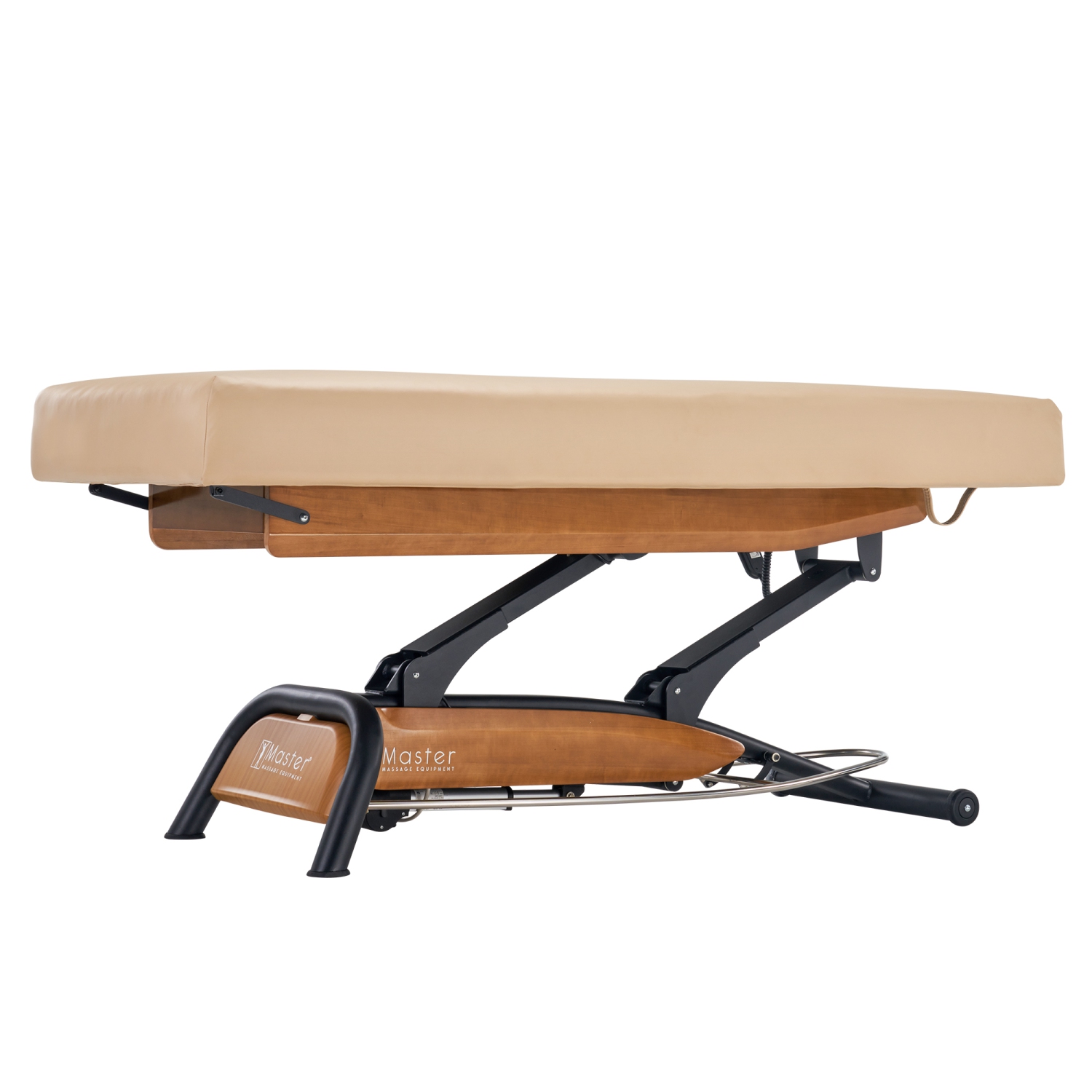 Master Massage Atlas Flat Electric Lift Height Adjustable Spa Bed Salon Bed Beauty Table- Cream Top with Oak Base