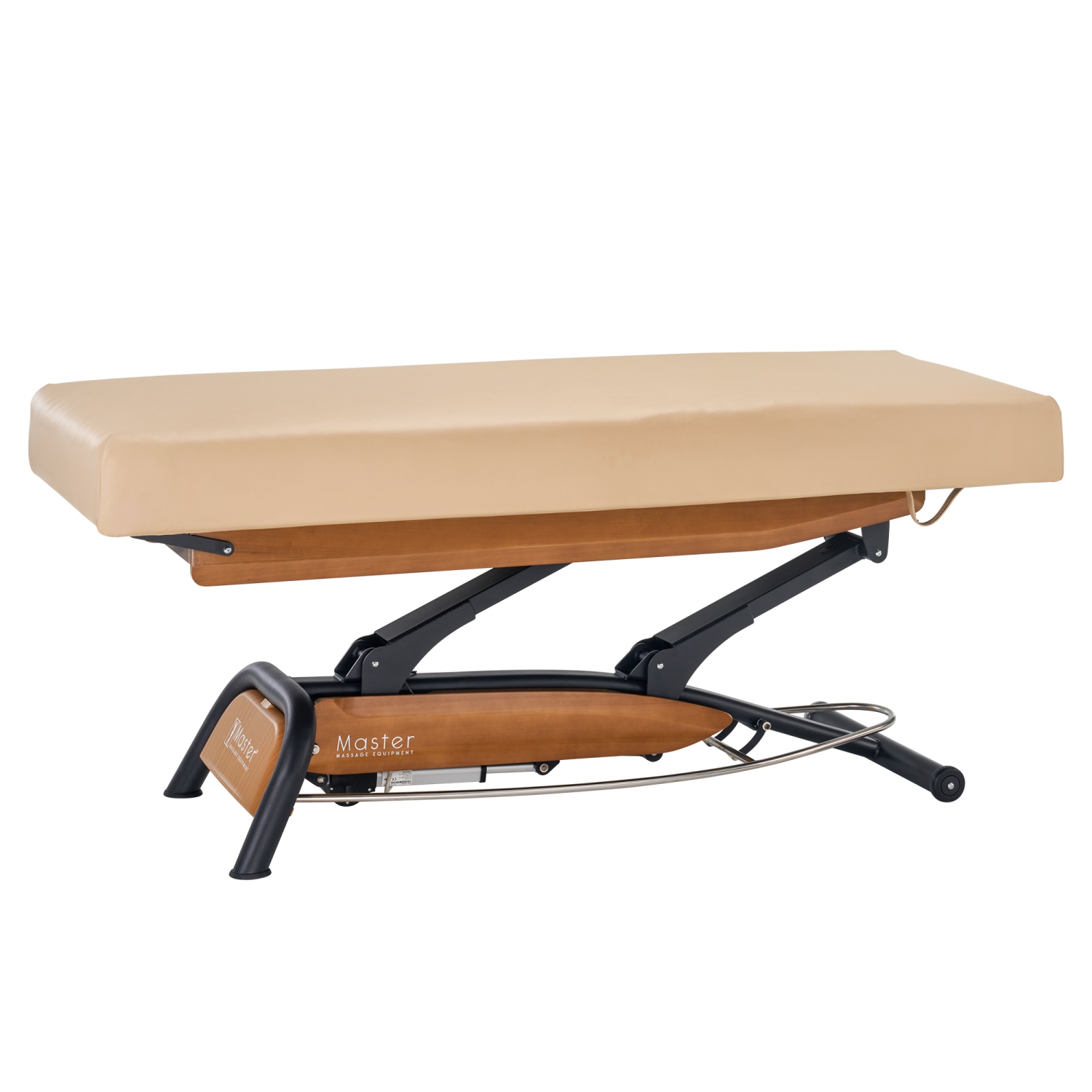 Master Massage Atlas Flat Electric Lift Height Adjustable Spa Bed Salon Bed Beauty Table- Cream Top with Oak Base