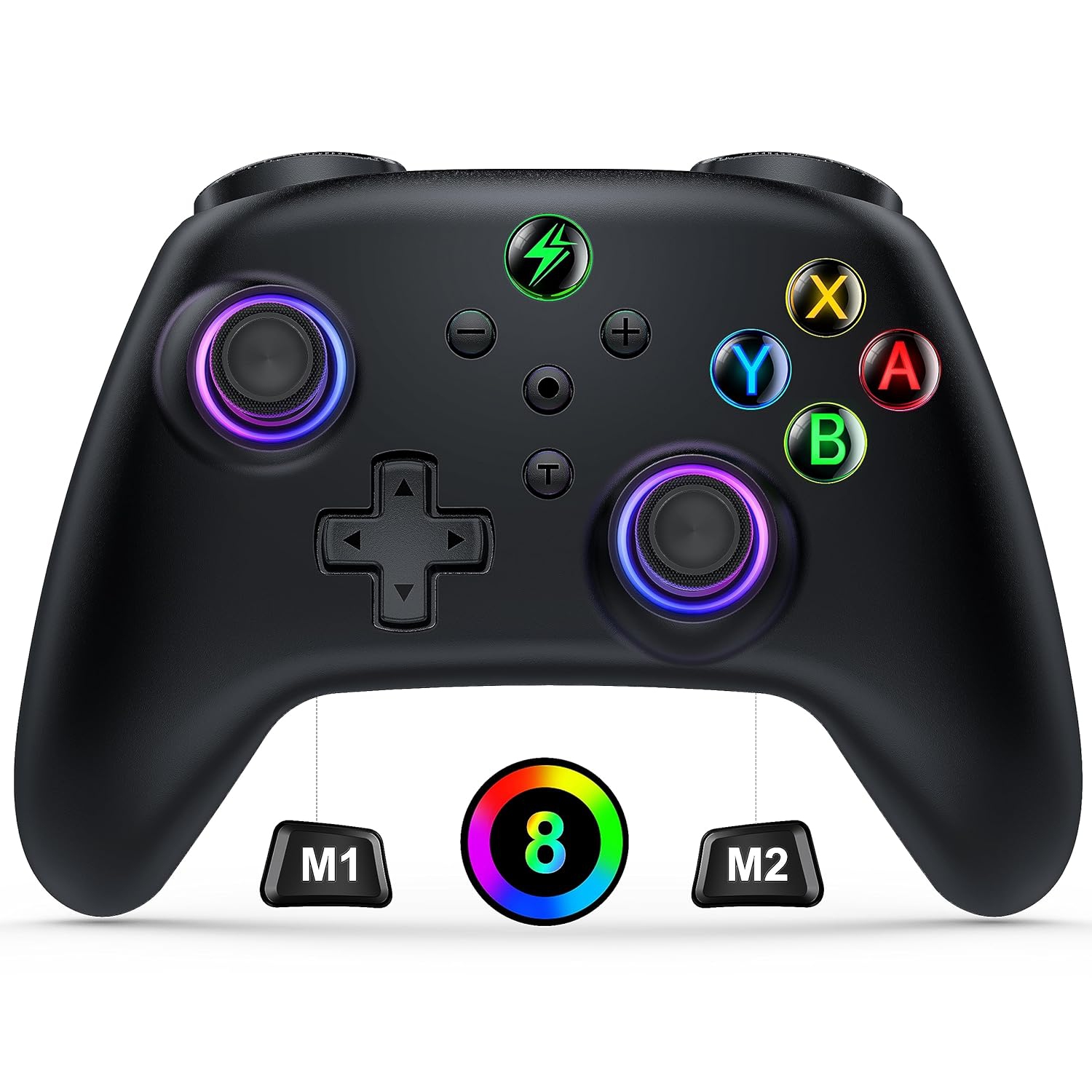 BoostBlossom Wireless Switch Controller compatible with Nintendo Switch, Switch Lite, and OLED, featuring LED Switch Pro Controller support for iOS, Android, and wired PC gaming.