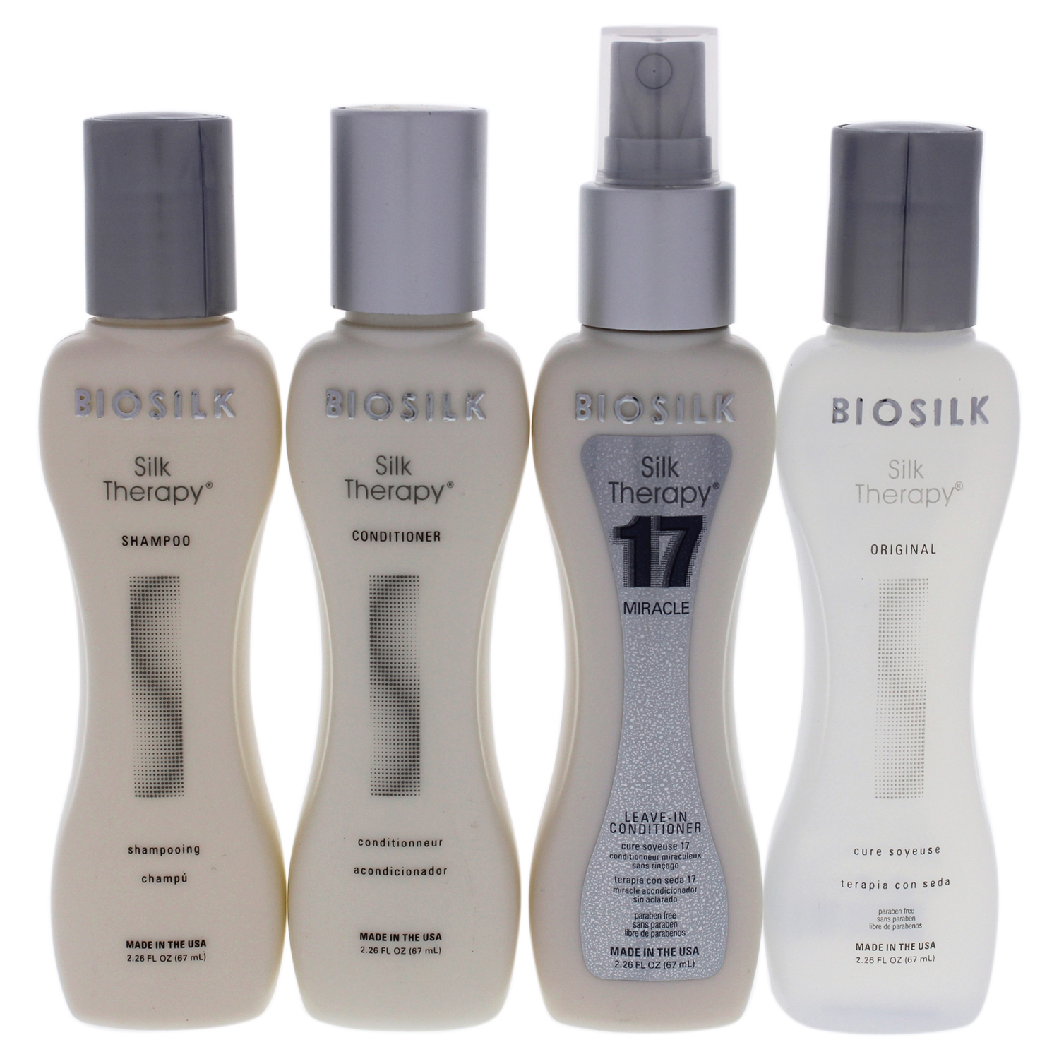 Le Miracle of Silk Kit de Biosilk pour unisexe - 4 2,26&nbsp;oz Silk Therapy Original, 2,26&nbsp;oz Therapy Miracle 17, shampooing thérapeutique en
