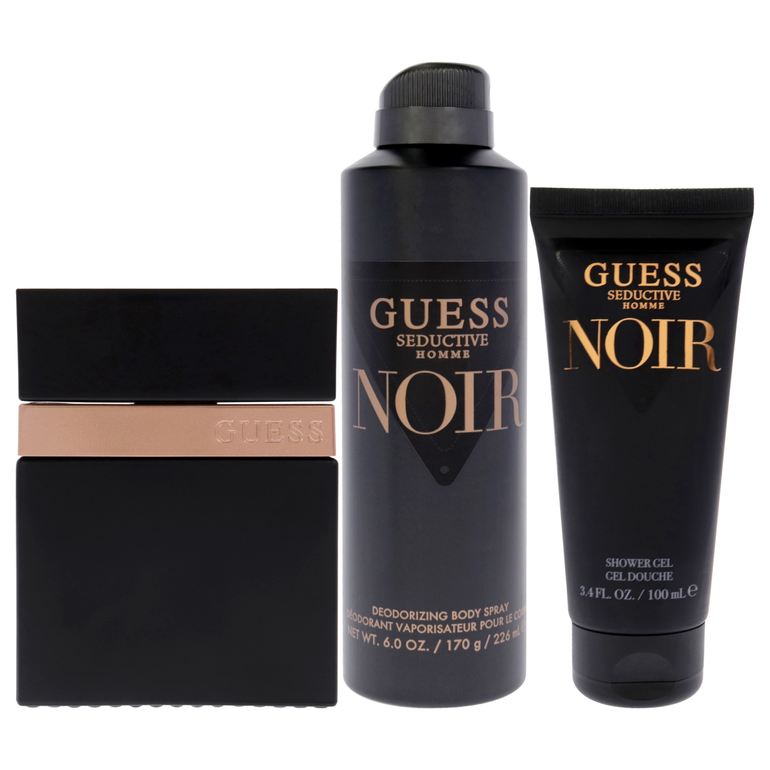 Seductive Homme Noir by Guess for Men 4 Pc Gift Set 3.4oz EDT Spray 6oz Deodorant Body Spray 3.4oz Shower Gel Pouch Best Buy Canada