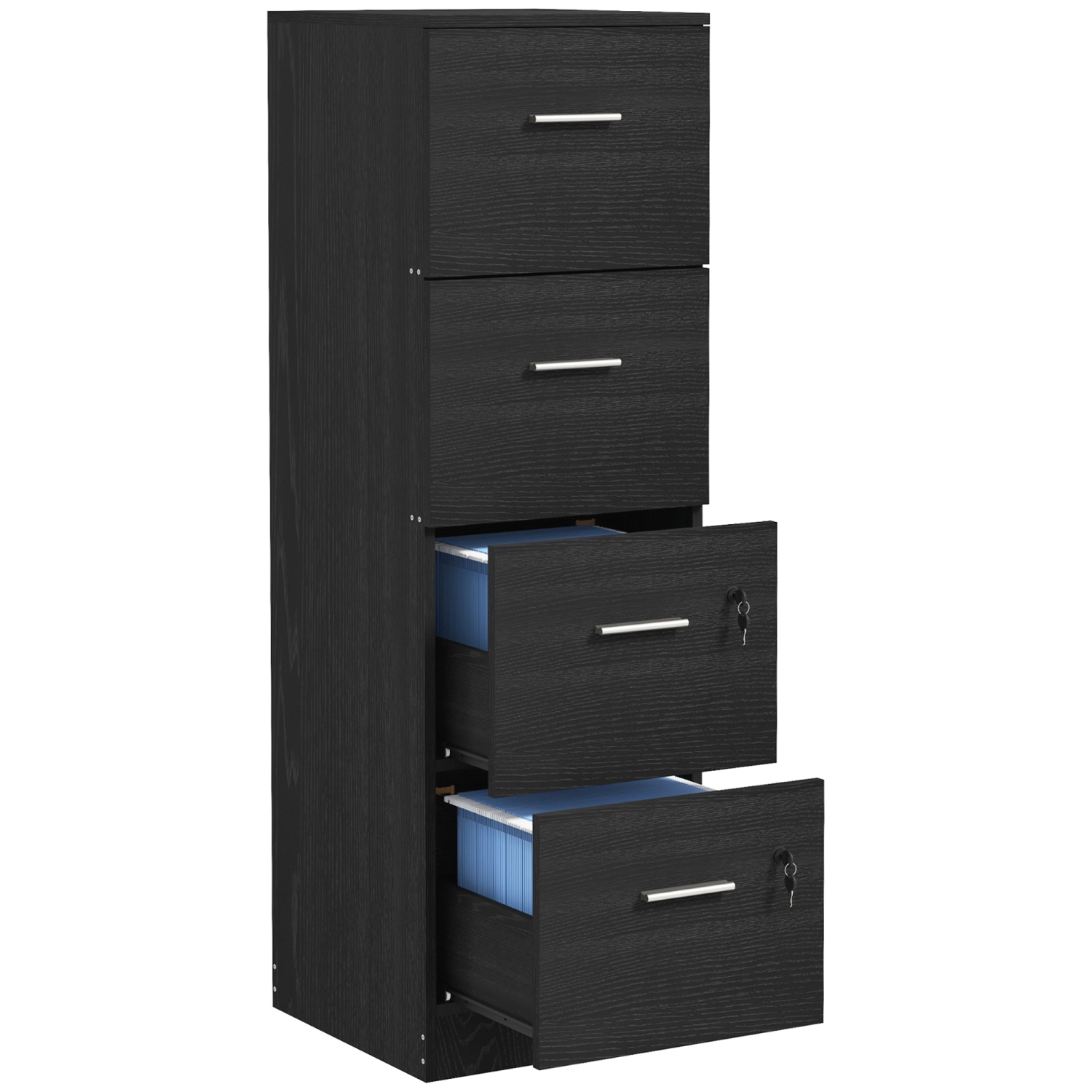 HOMCOM – Classeur avec 4 tiroirs pour le bureau à domicile, classeur vertical avec verrou, barre de suspension réglable pour A4 et format lettre, noir