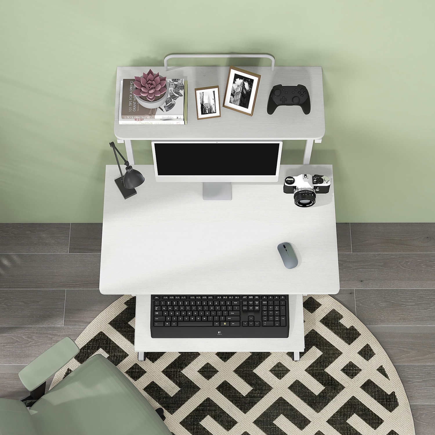 HOMCOM – Bureau d’ordinateur de 32 po, bureau à domicile mobile avec plateau pour clavier et tablettes de rangement, poste de travail sur roulettes,