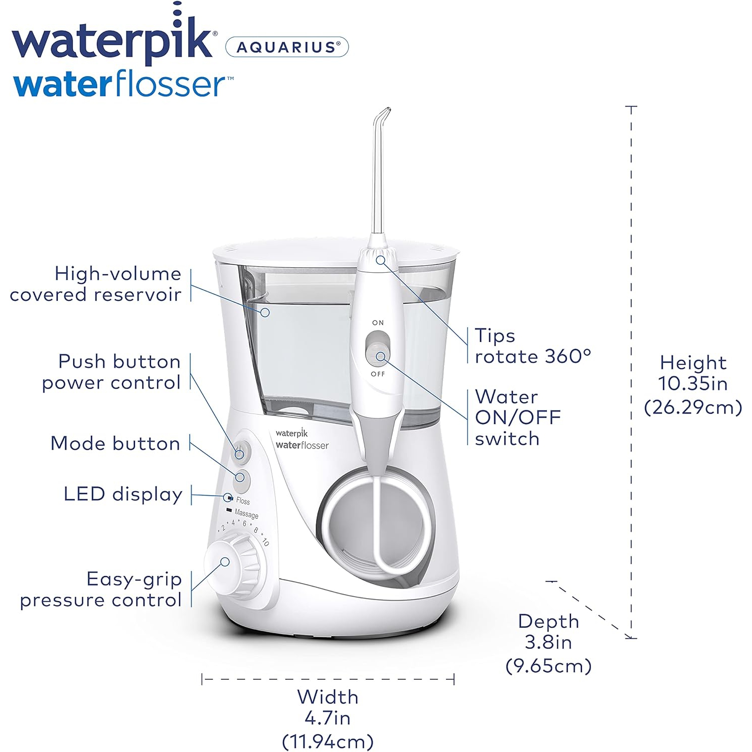 Waterpik Aquarius Water Flosser Professional For Teeth, Gums, Braces, Dental Care, Electric Power With 10 Settings, 7 Tips For Multiple Users