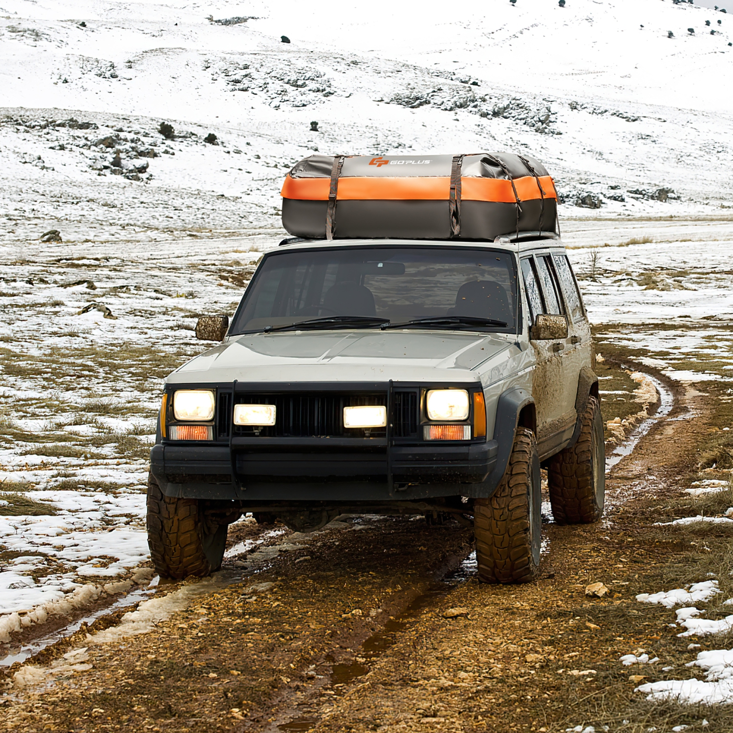 Goplus Sac de toit de voiture de 21 pieds cubes Porte-bagages de toit étanche Sac à bagages à dessus souple