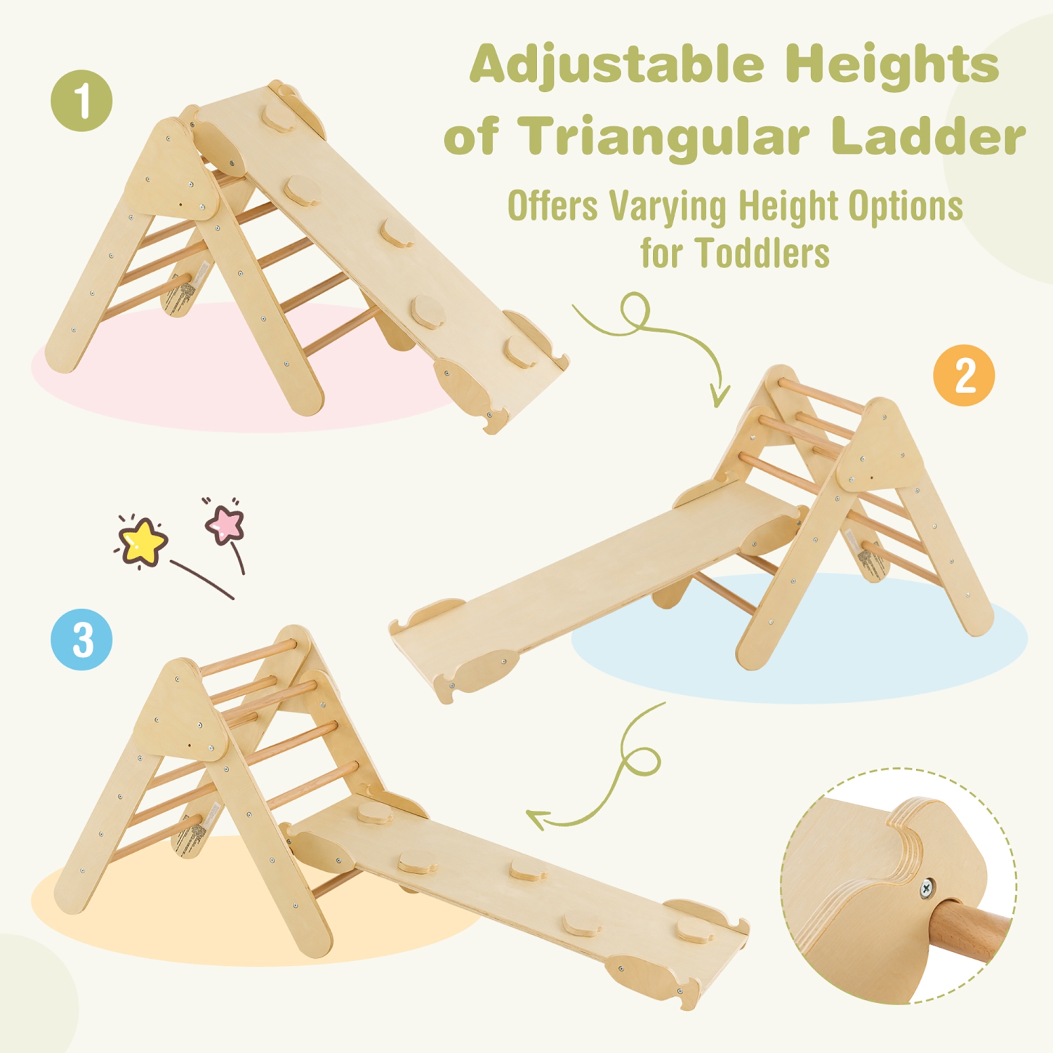 Costway 3-in-1 Kids Climber Set Toddler Wooden Play Arch with Sliding and Climbing Ramp