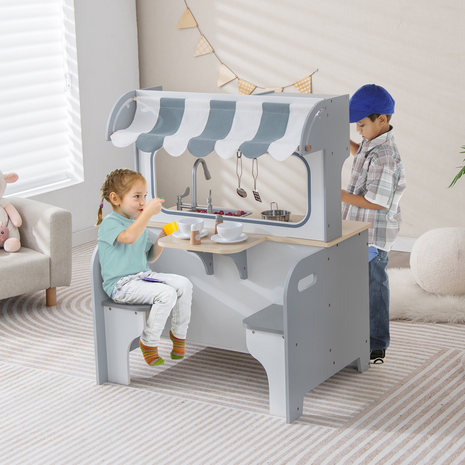 Ensemble de cuisine double face en bois 2-en-1 pour enfants de Costway