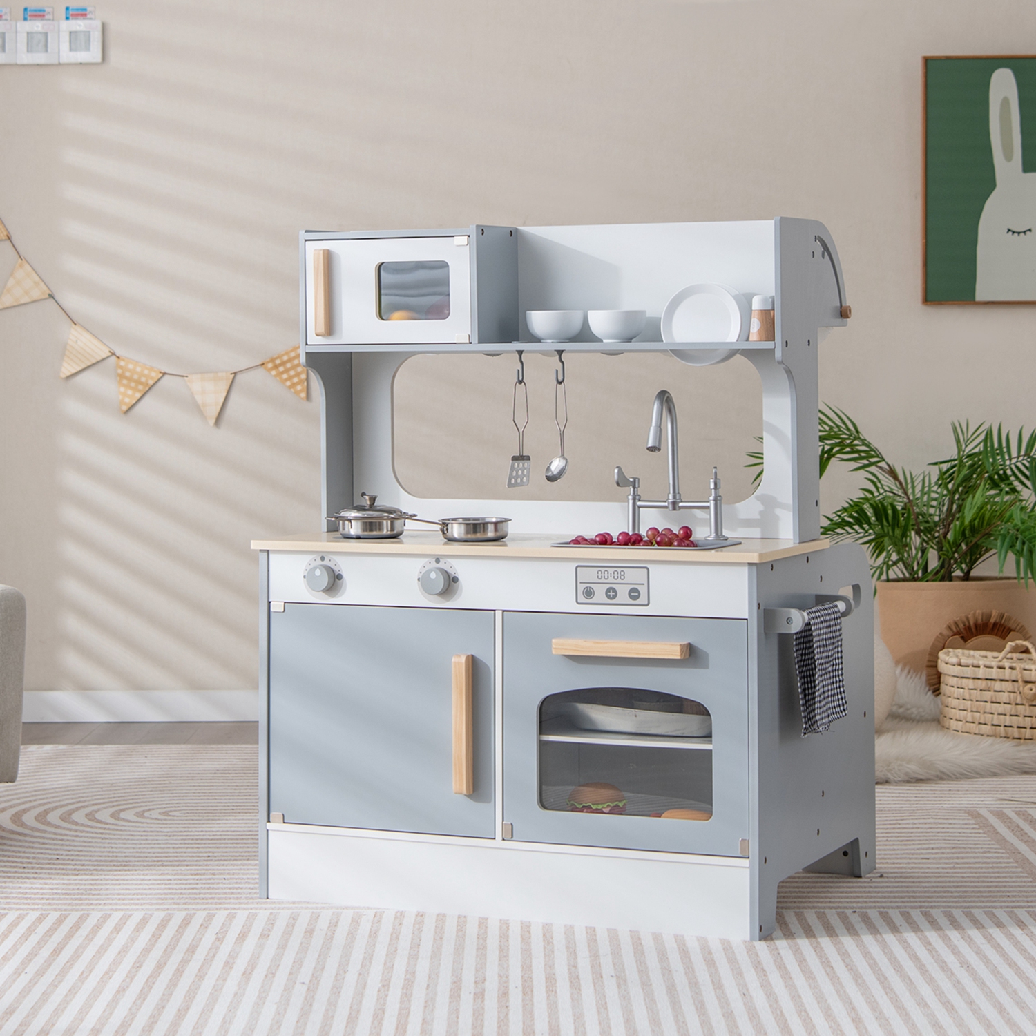 Ensemble de cuisine double face en bois 2-en-1 pour enfants de Costway