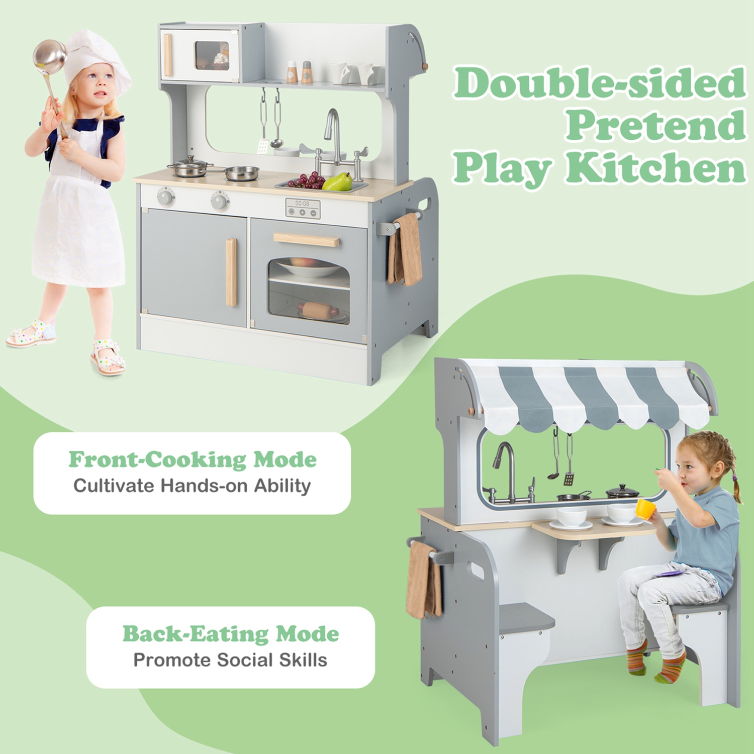 Ensemble de cuisine double face en bois 2-en-1 pour enfants de Costway