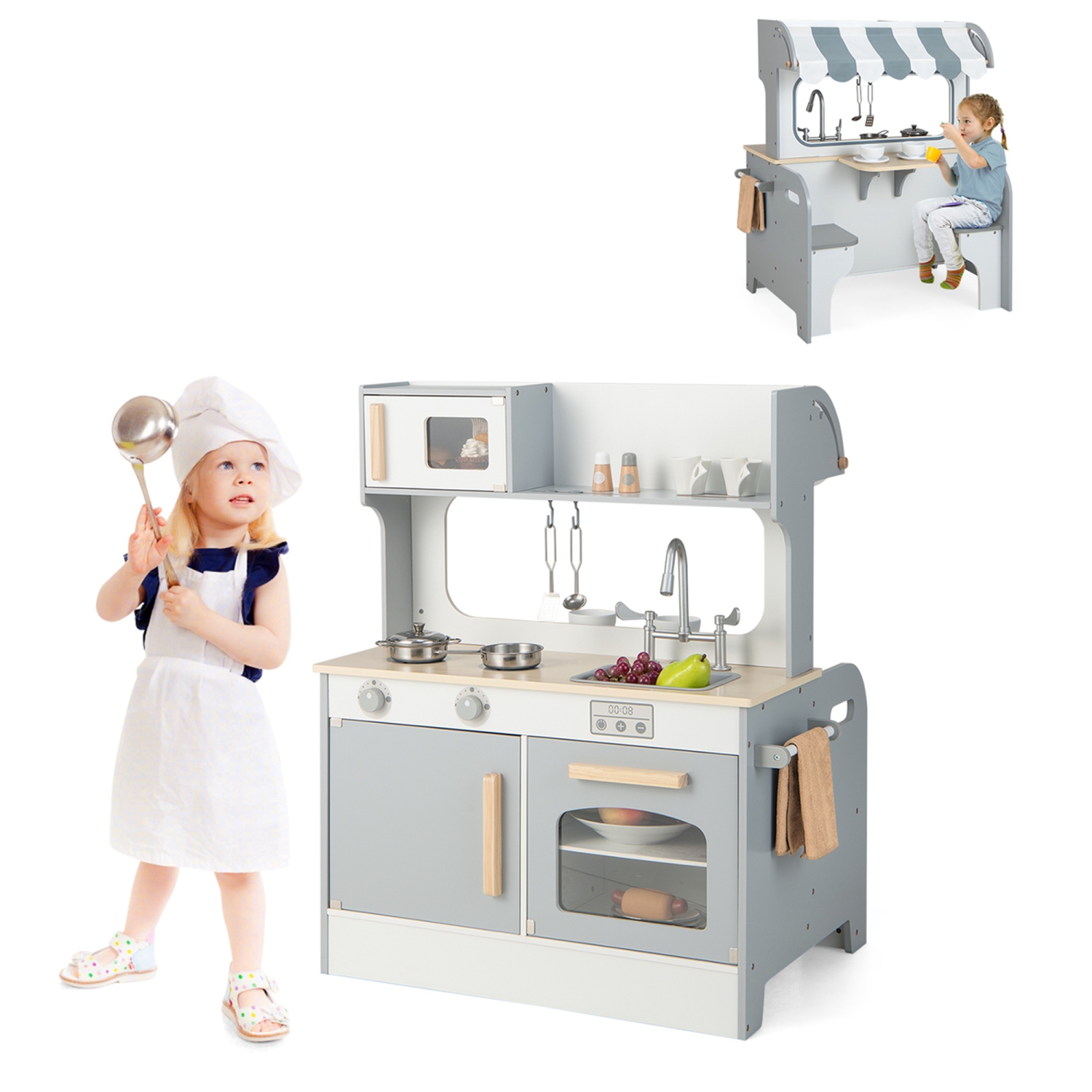 Ensemble de cuisine double face en bois 2-en-1 pour enfants de Costway