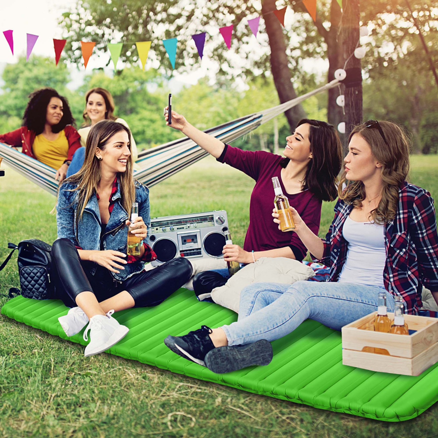 Matelas de camping gonflable de 3 po de Goplus, étanche et confortable, bleu/vert