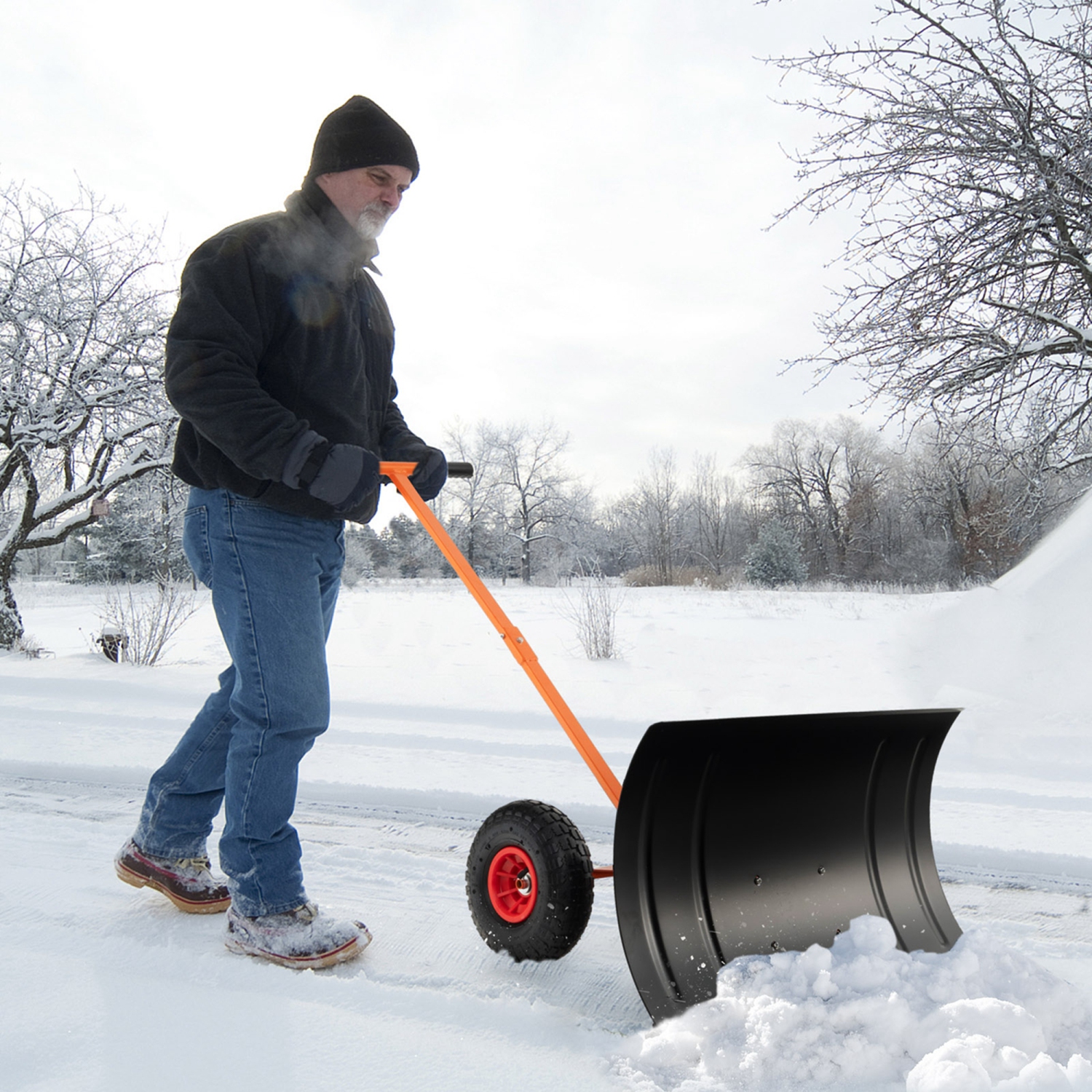 Costway 29" Snow Shovel Heavy-Duty Metal Adjustable Angle & Height Snow Clear with Wheels