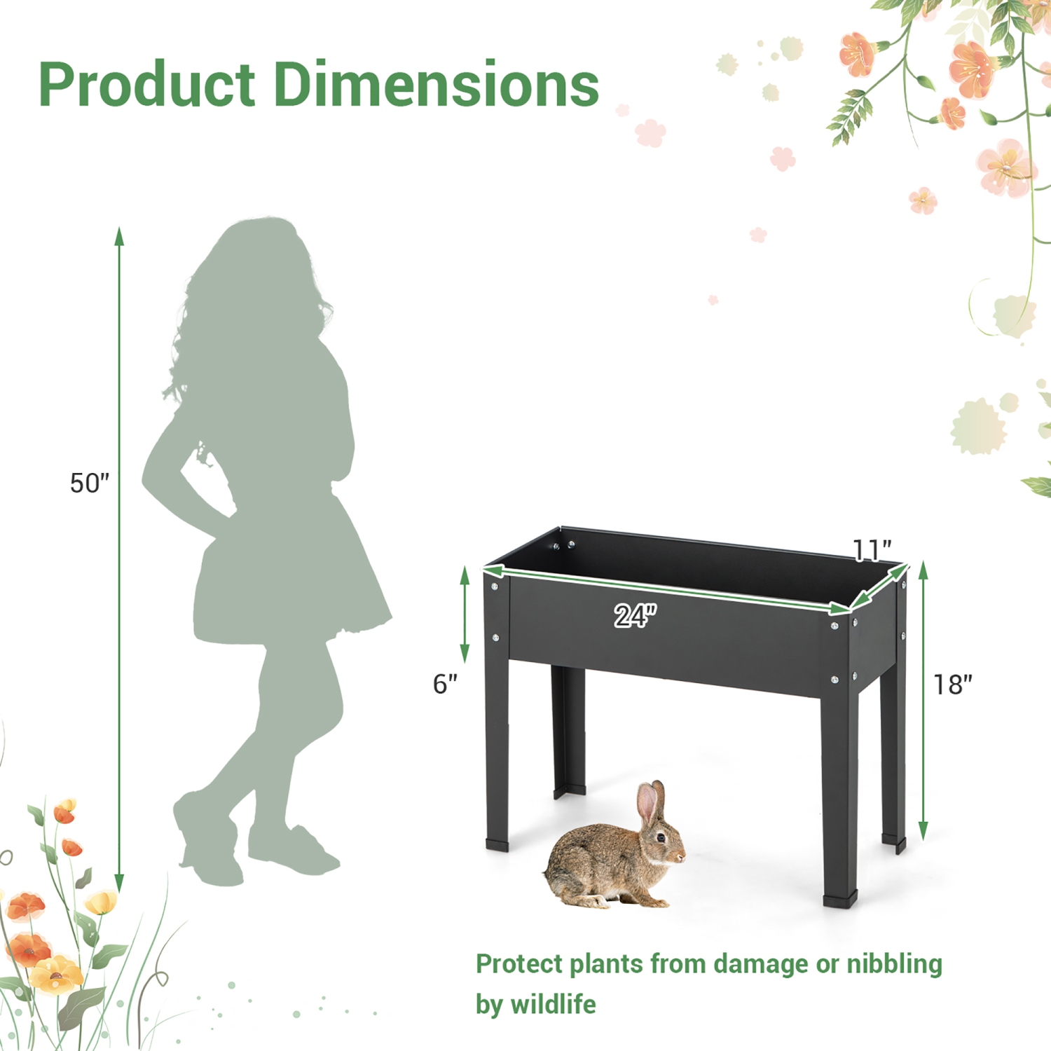 Costway 24" Raised Garden Bed with Legs Metal Elevated Planter Box Drainage Hole Backyard